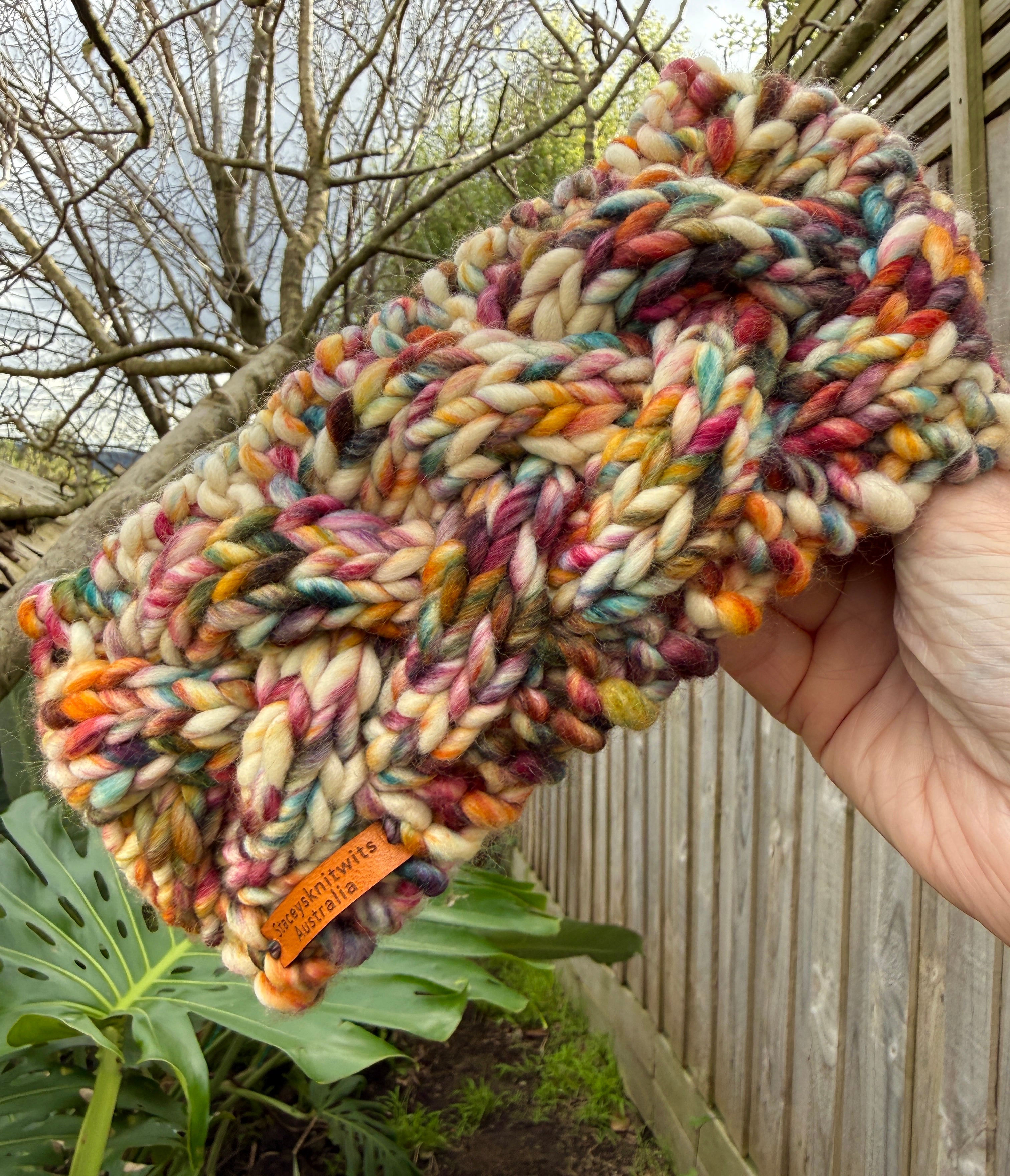 Hand Knitted Headband, Merino Wool Stretchy Ladies Rainbow Headband
