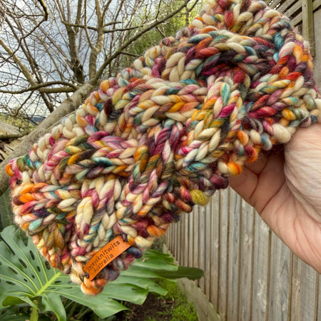 Hand Knitted Headband, Merino Wool Stretchy Ladies Rainbow Headband