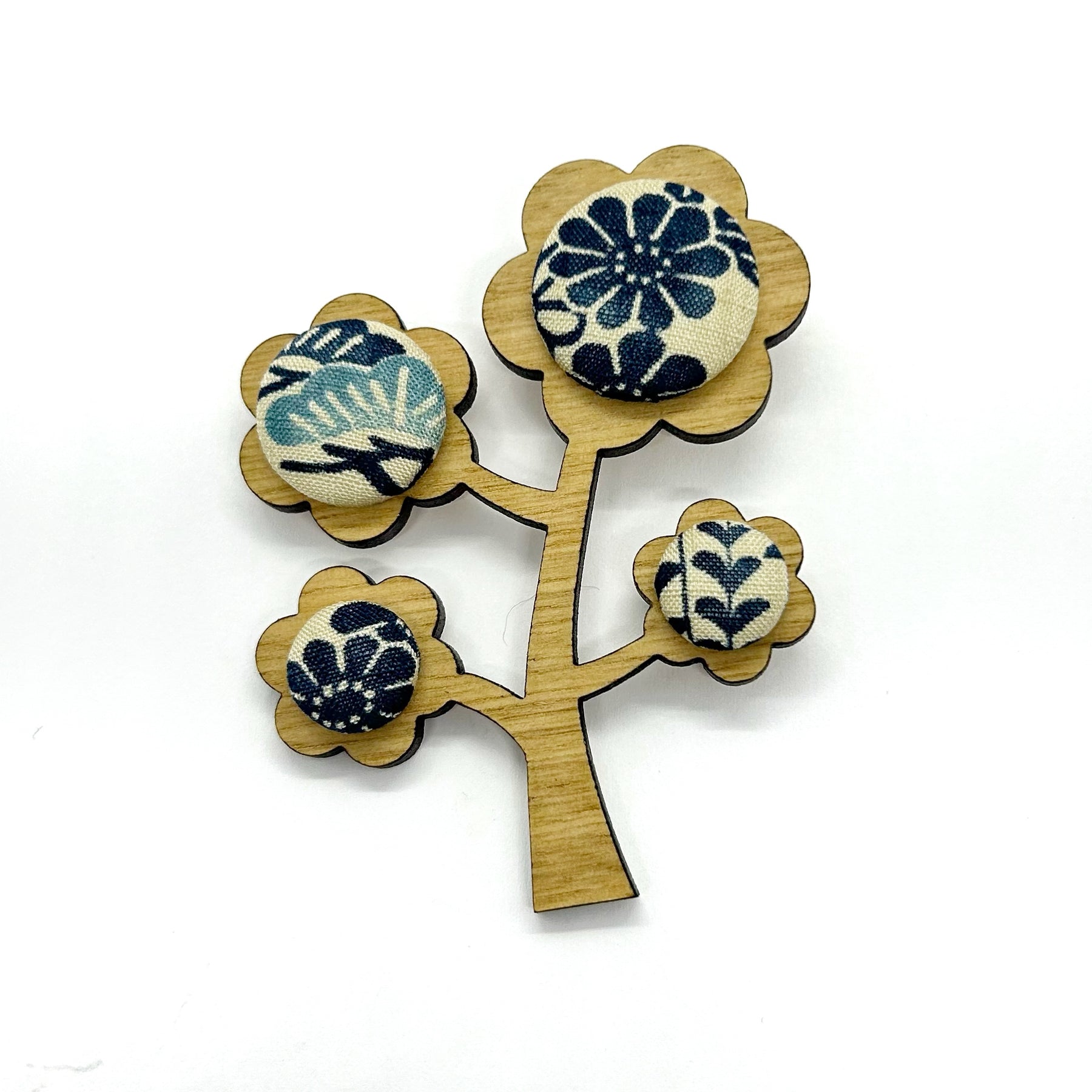 Kimono Tree Brooch - Cool Blues