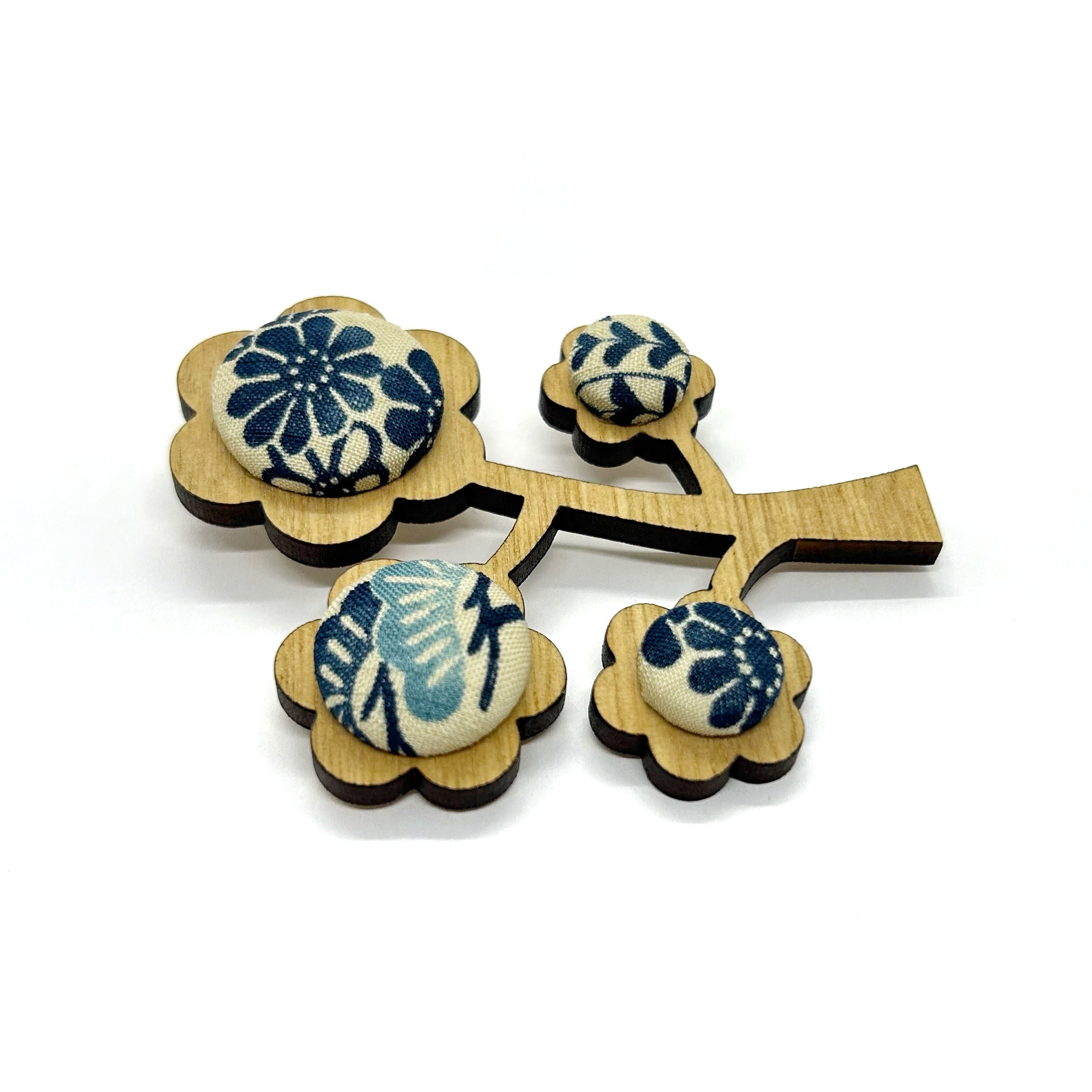 Kimono Tree Brooch - Cool Blues