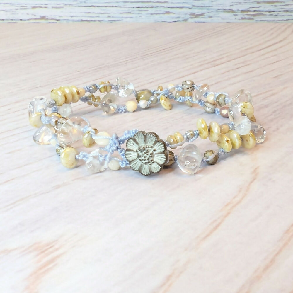 Quartz bracelet | hemp bracelet | beaded bracelet | daisy button bracelet