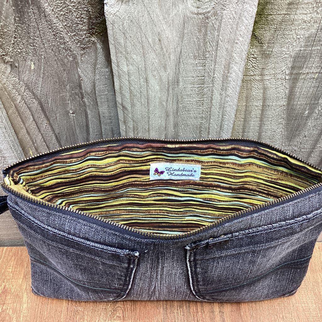 Upcycled Grey Denim Pencil Case – Back Pockets - Large
