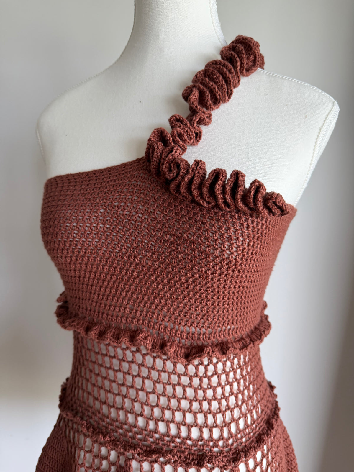 Chocolate Ruffle Crochet Dress