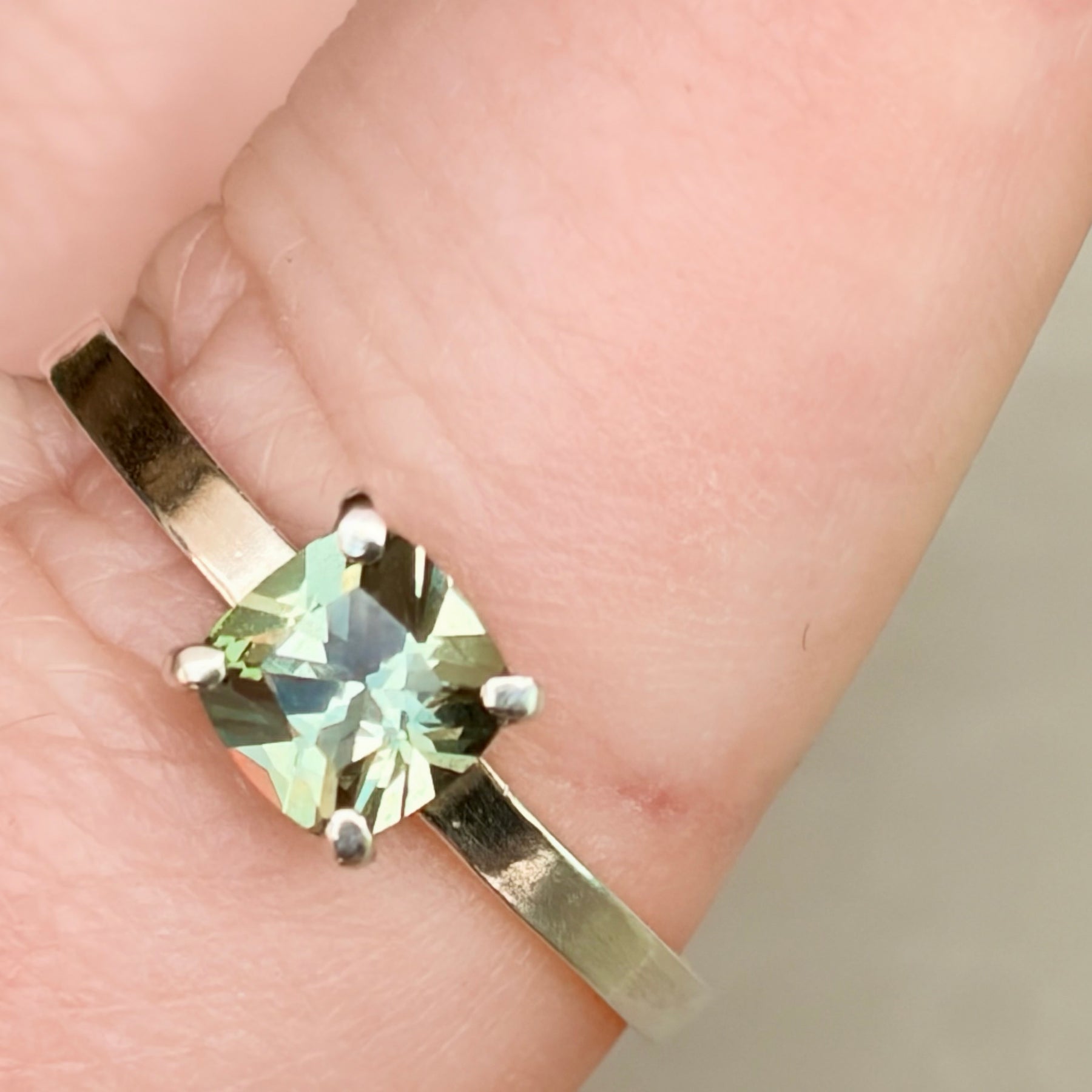 Green Tea Tourmaline Sterling Silver Ring