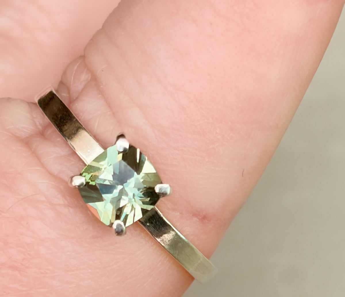 Green Tea Tourmaline Sterling Silver Ring