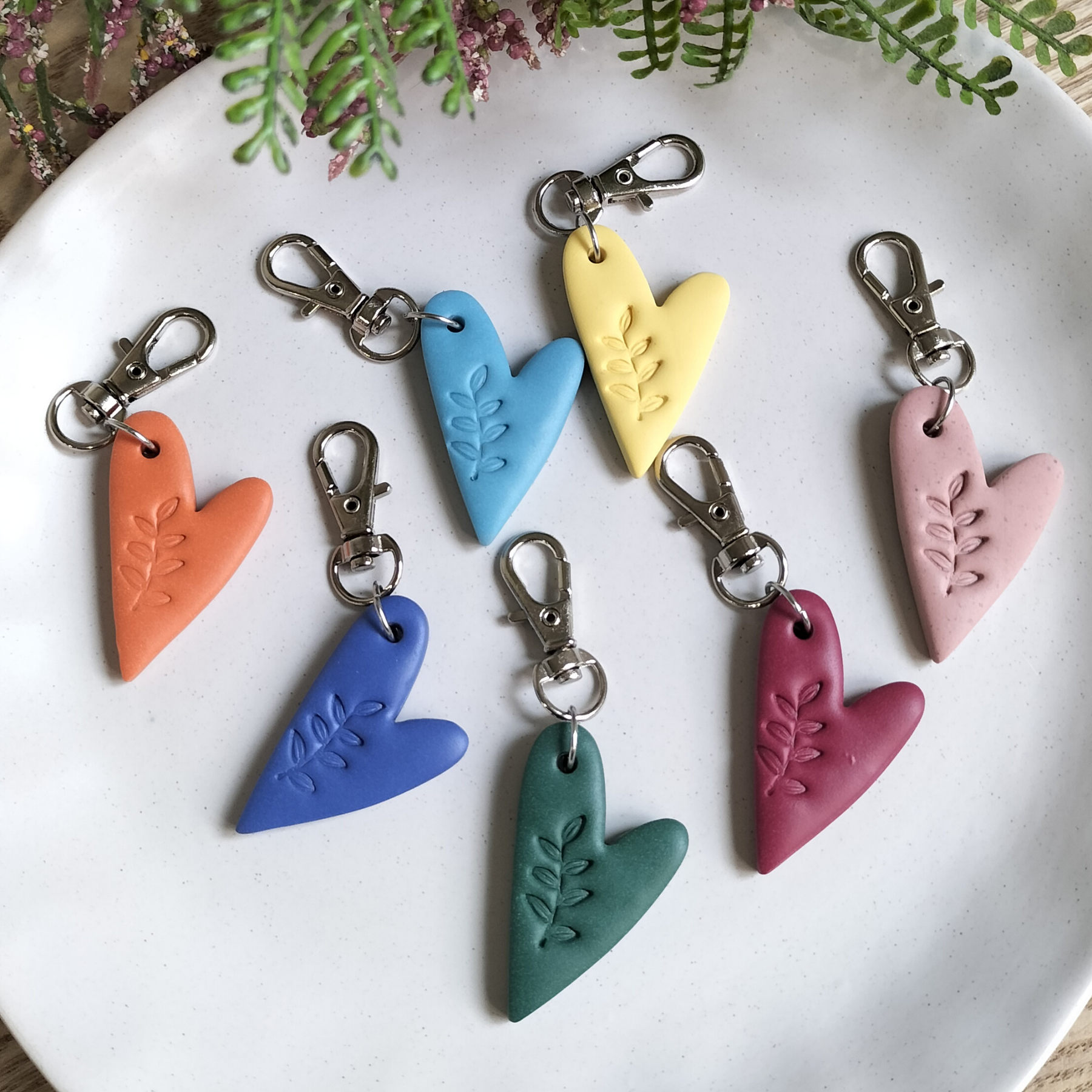 Chunky Heart Australiana Embossed Clay Keyring - Assorted Colours
