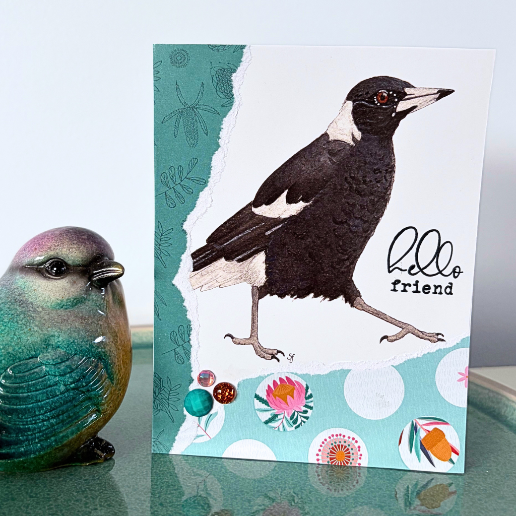 Merry magpie "Hello friend" card