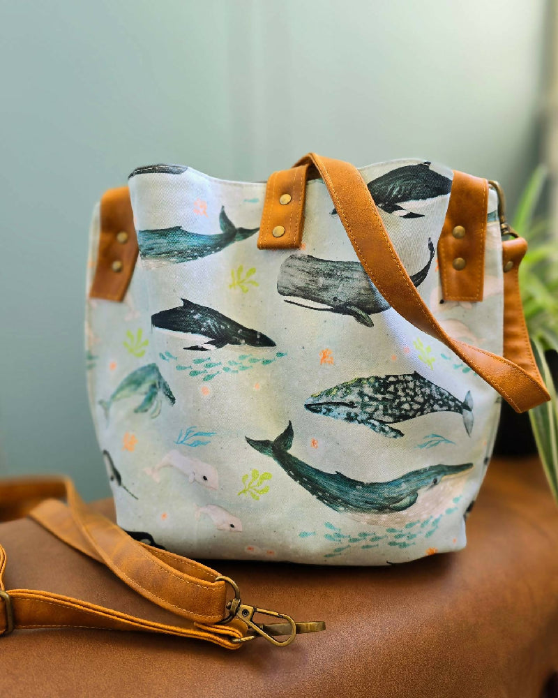 Whales crossbody bag - whimsical. Oceanic shoulder bag.