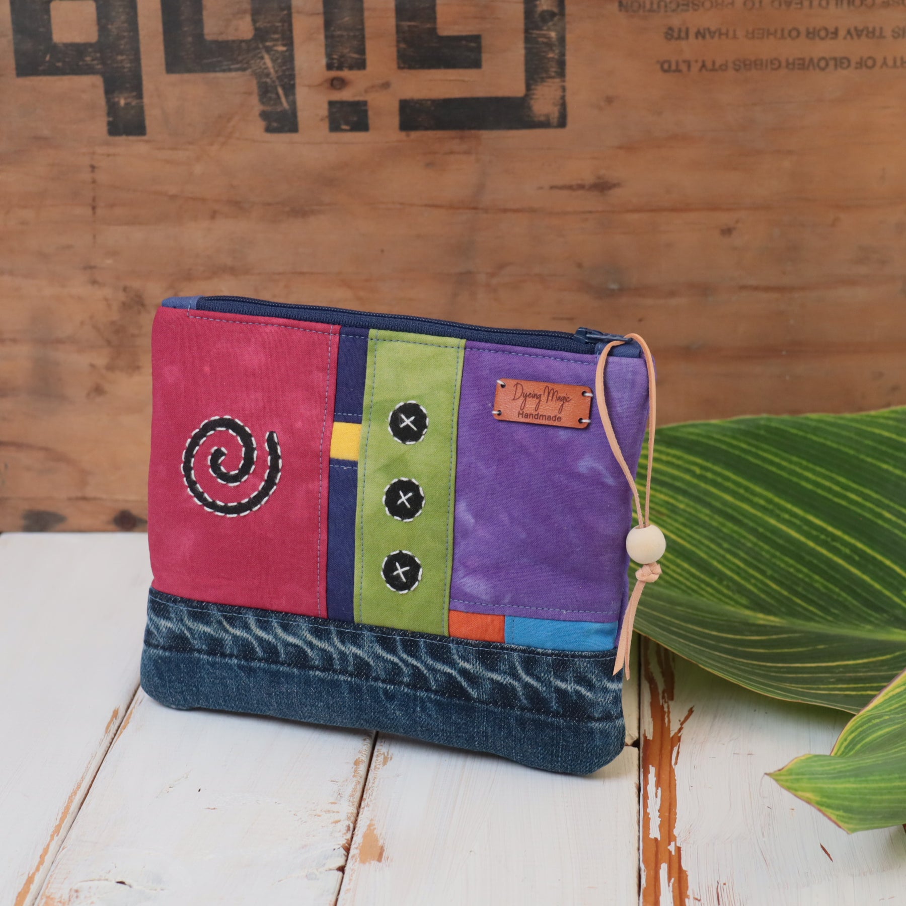 Hand Dyed Zipper Pouch, Makeup Bag,Sewing Pouch, Red and Lilac