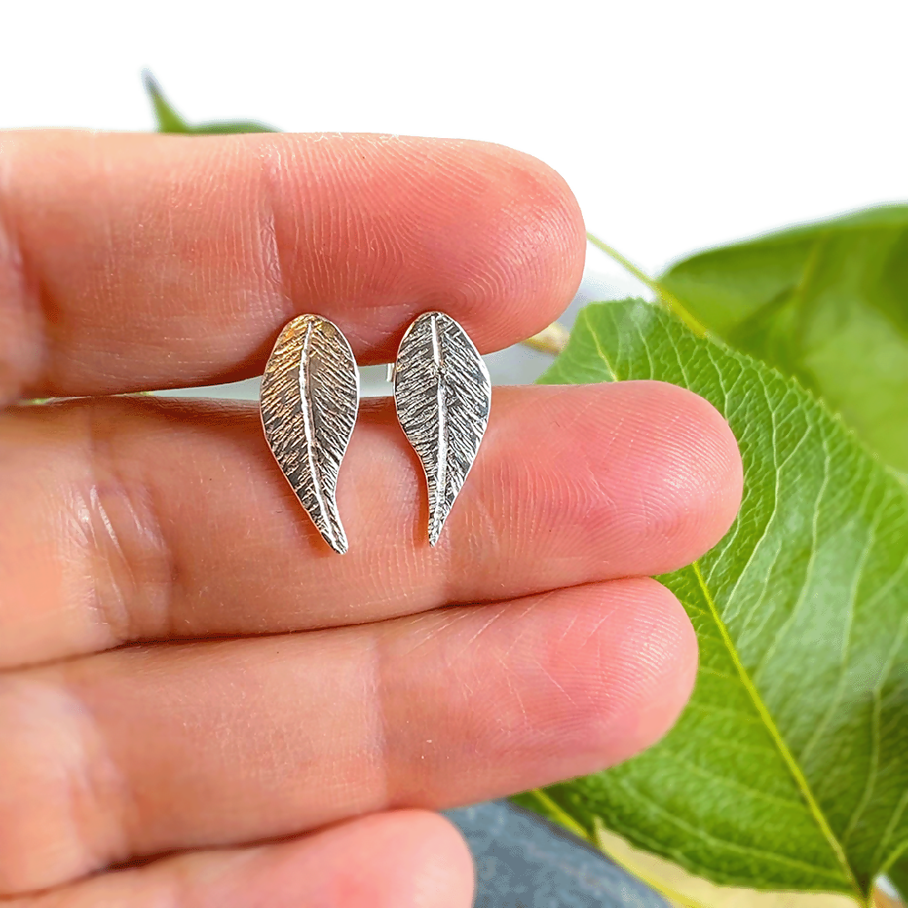 Argentium silver textured leaf studs