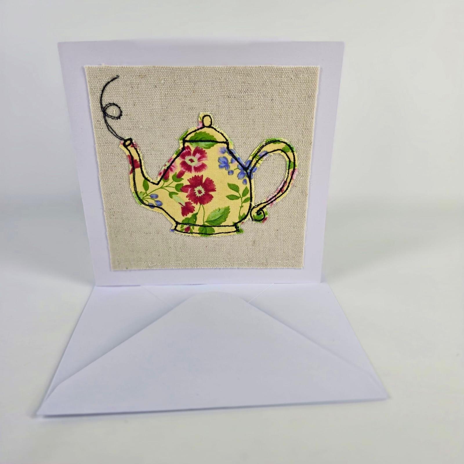 Teapot - Handmade Fabric Greeting Card