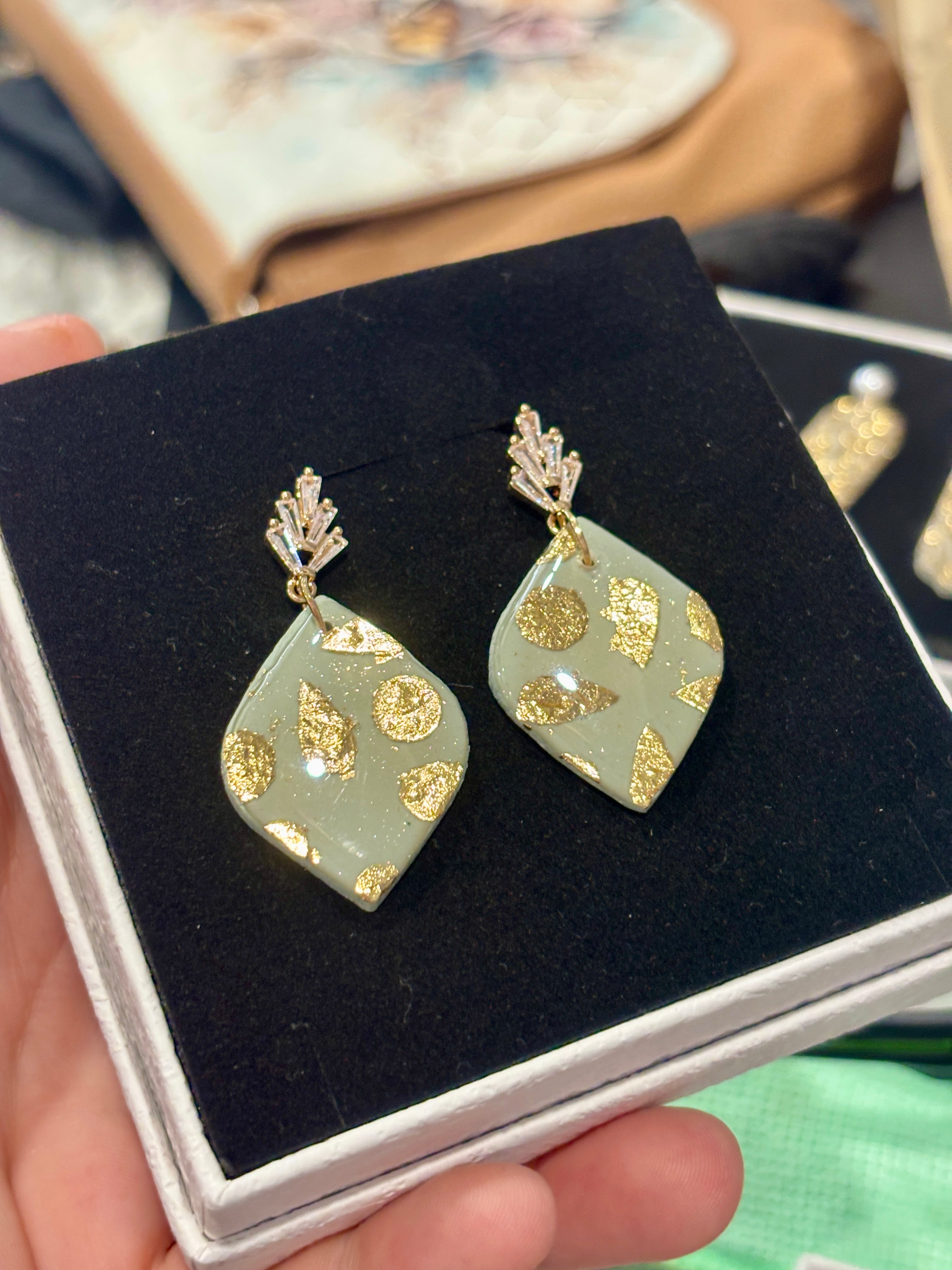 Gold Leaf Luxe Polymer Stud Drops