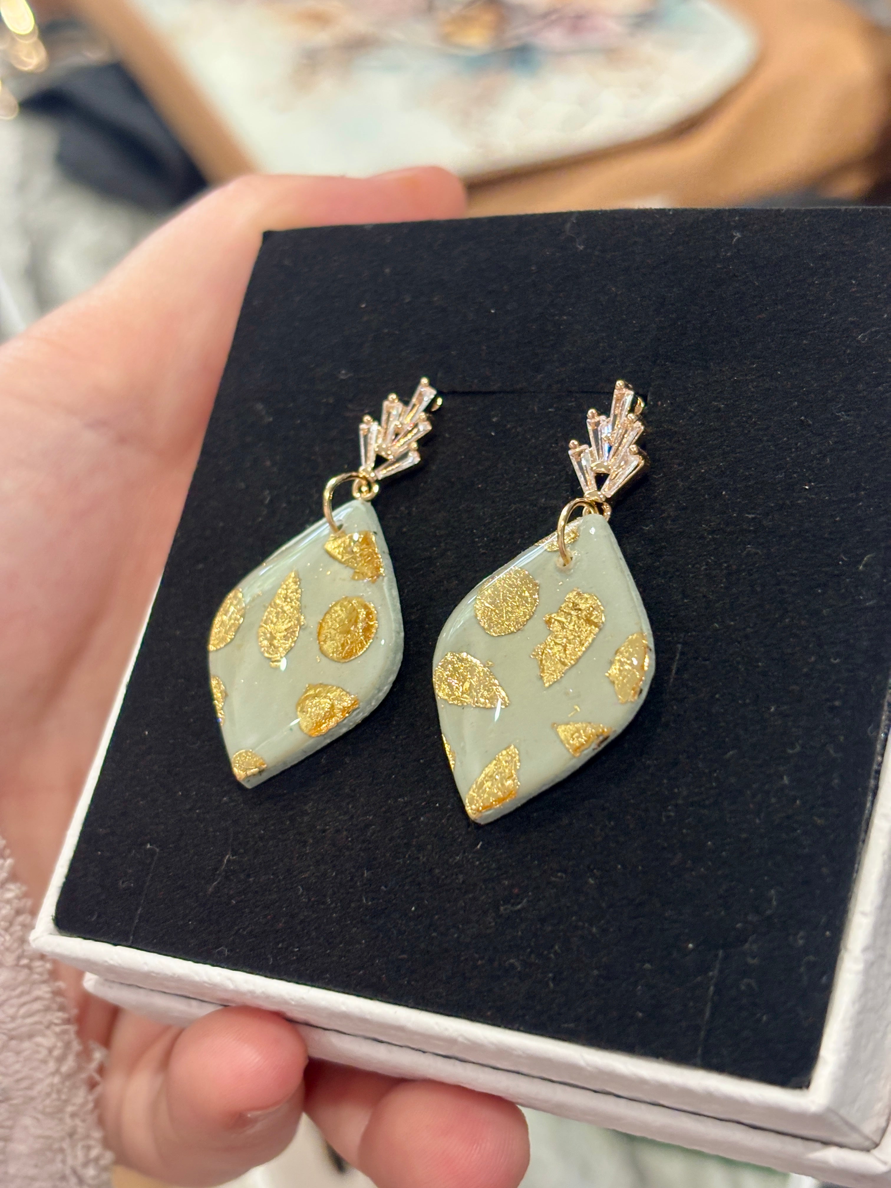 Gold Leaf Luxe Polymer Stud Drops