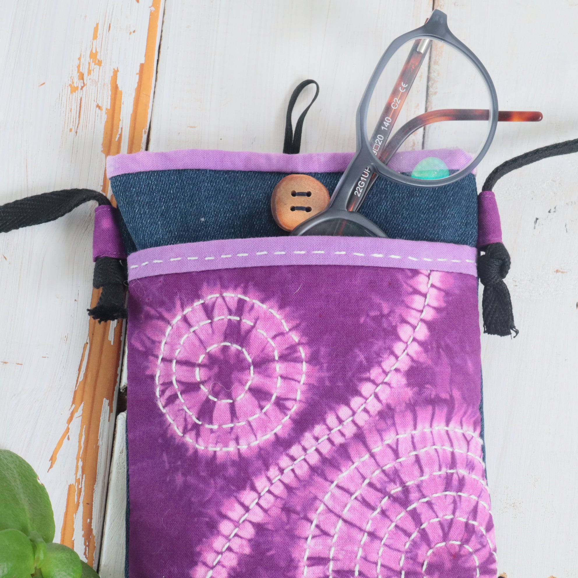 Tie Dyed Cross BodyBag, Phone and Glasses Bag, upcycled jeans