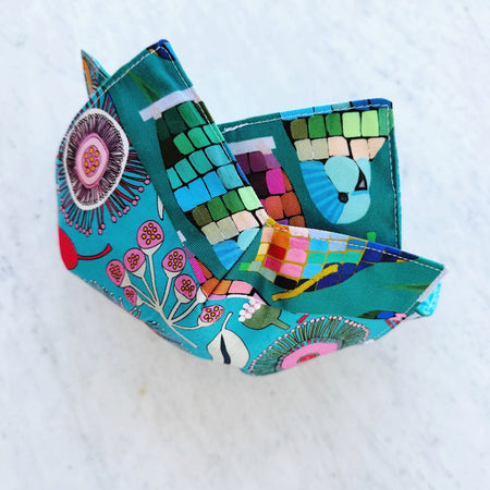 Set of two, budgies and flowers microwave bowl cosies. Soup and porridge hot bowl holders.
