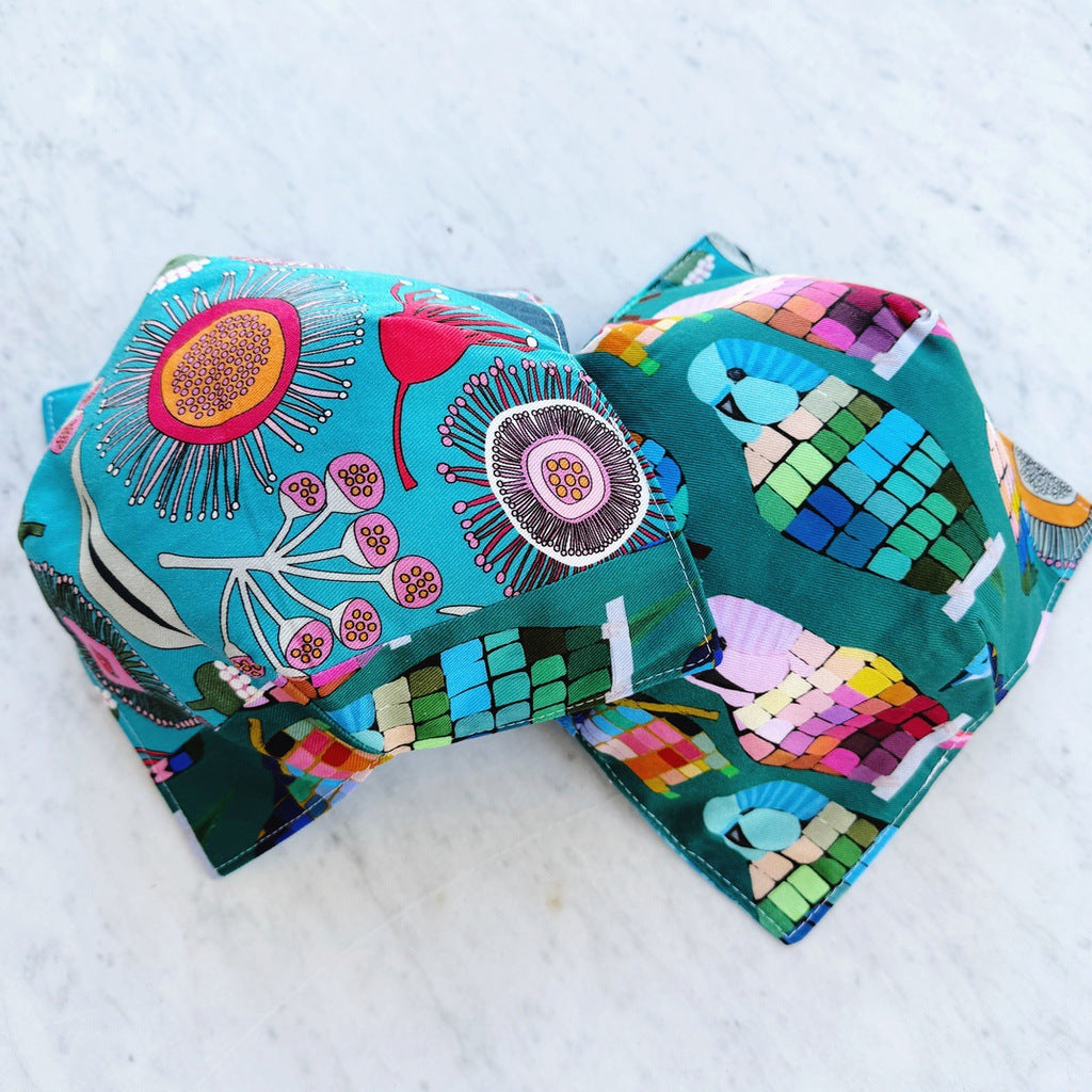 Set of two, budgies and flowers microwave bowl cosies. Soup and porridge hot bowl holders.