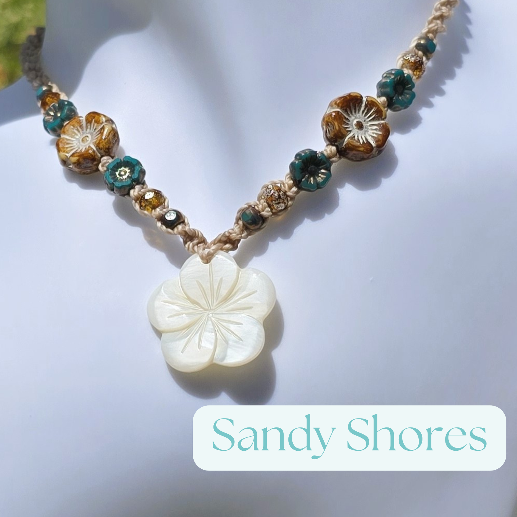 Flower Necklace with Mother of Pearl and Czech Glass Beads
