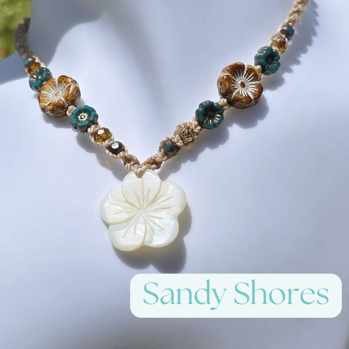 Flower Necklace with Mother of Pearl and Czech Glass Beads