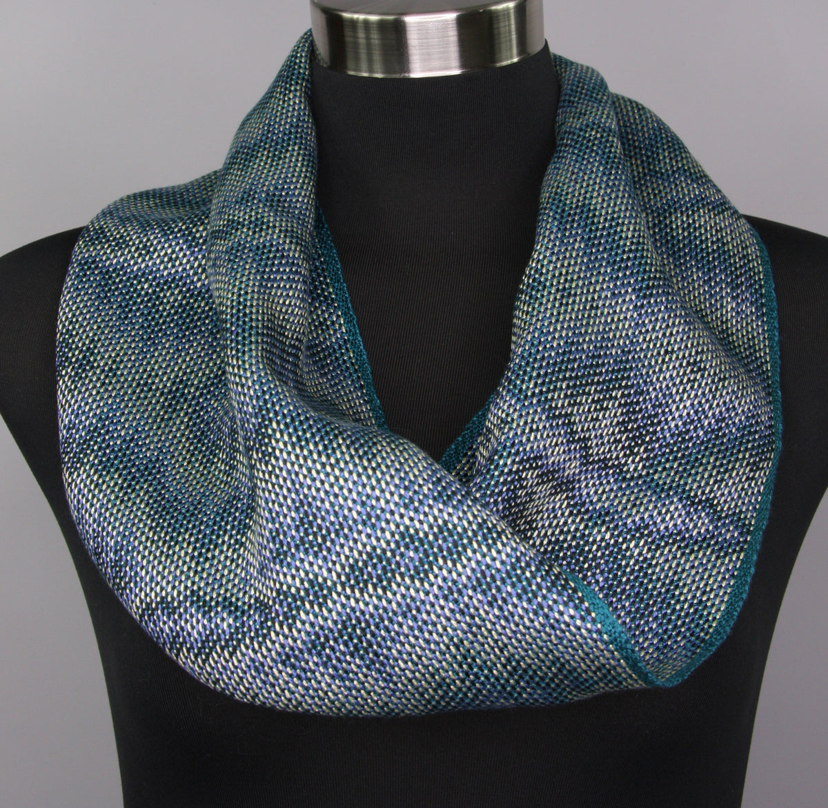 Handwoven Tencel™ Cowl - Corris Effect with Teal Weft