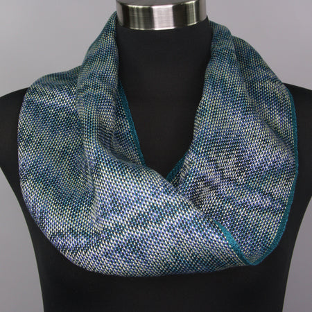 Handwoven Tencel™ Cowl - Corris Effect with Teal Weft