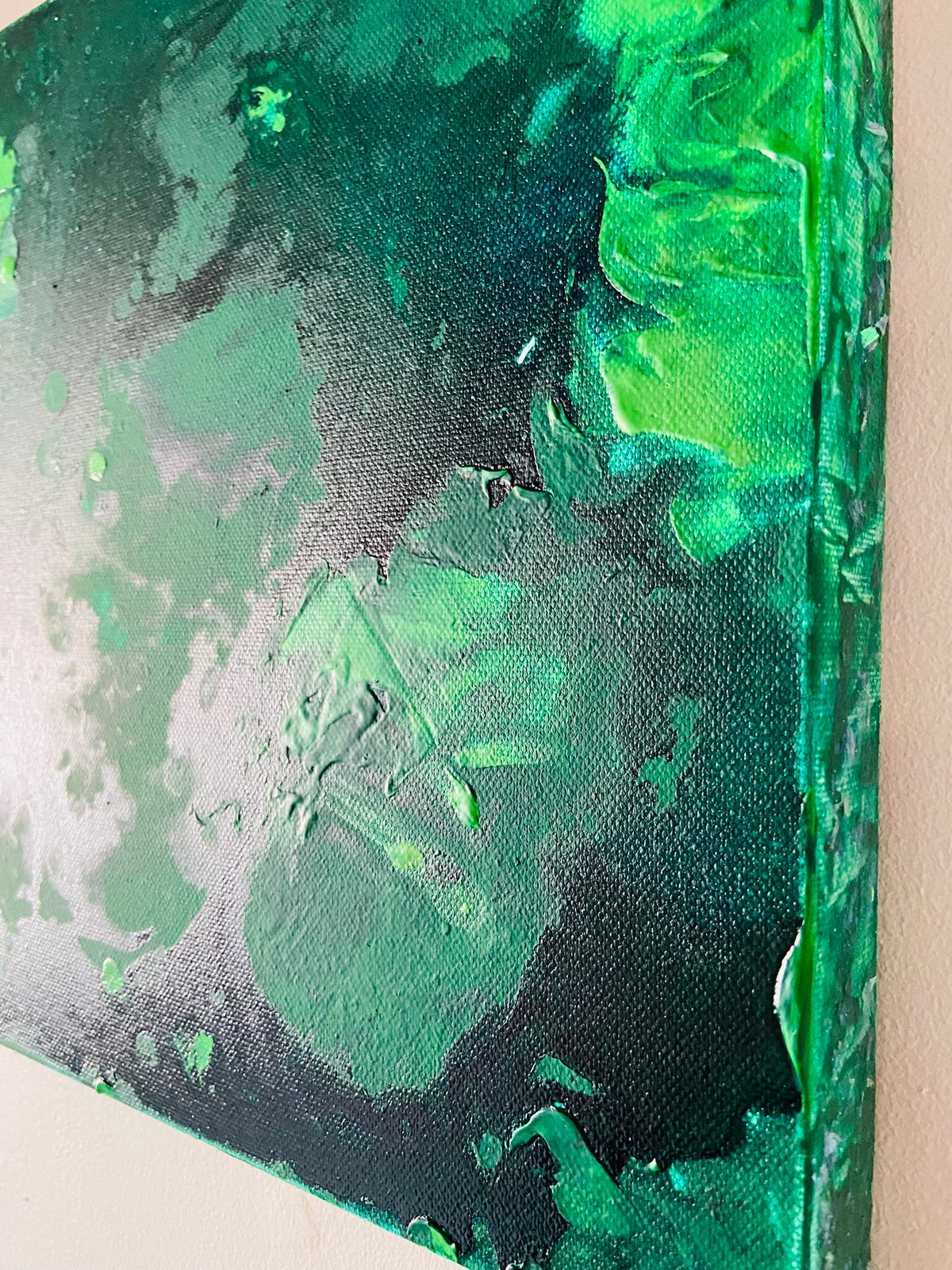 Green Aventurine Wall Art Original Abstract Acrylic Canvas Painting