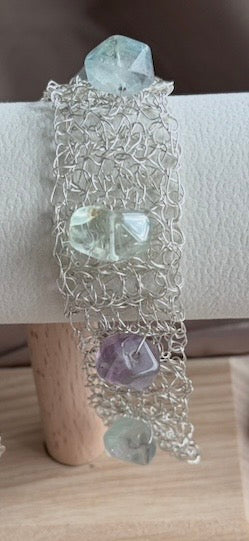 “Fluorite Dream” — silver-blend crochet bracelet