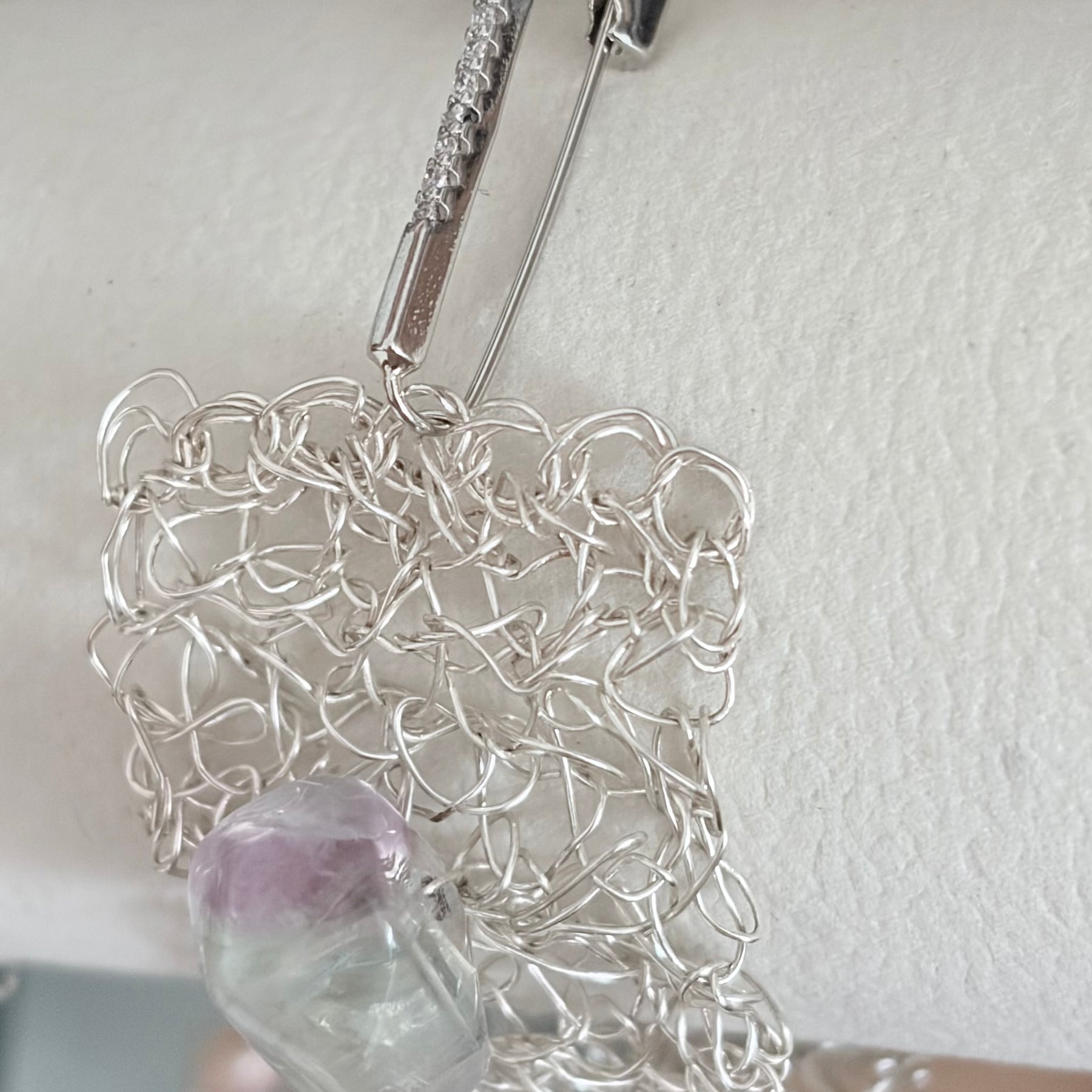 “Fluorite Dream” — silver-blend crochet bracelet