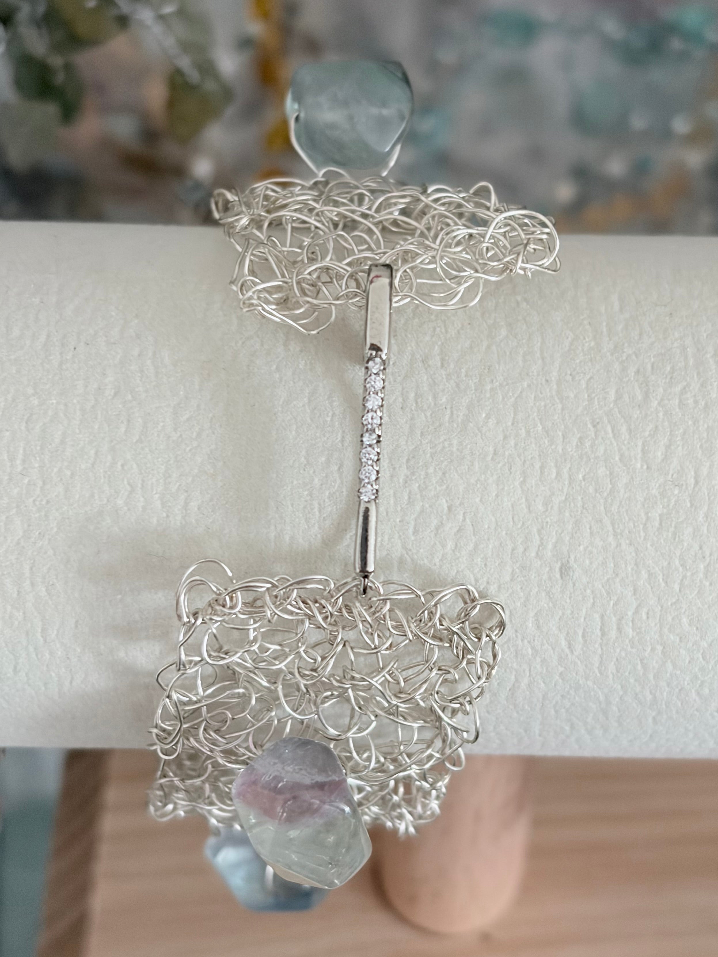 “Fluorite Dream” — silver-blend crochet bracelet
