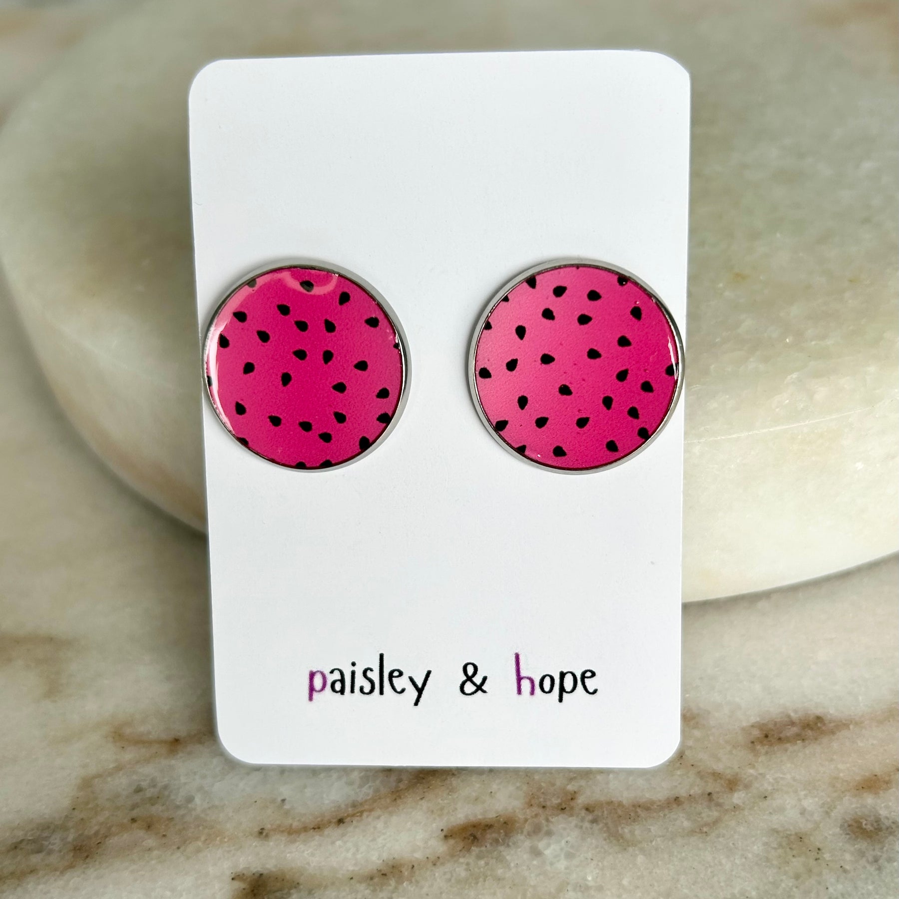 Dotty Faux Leather Bezel Style Studs - Choose size