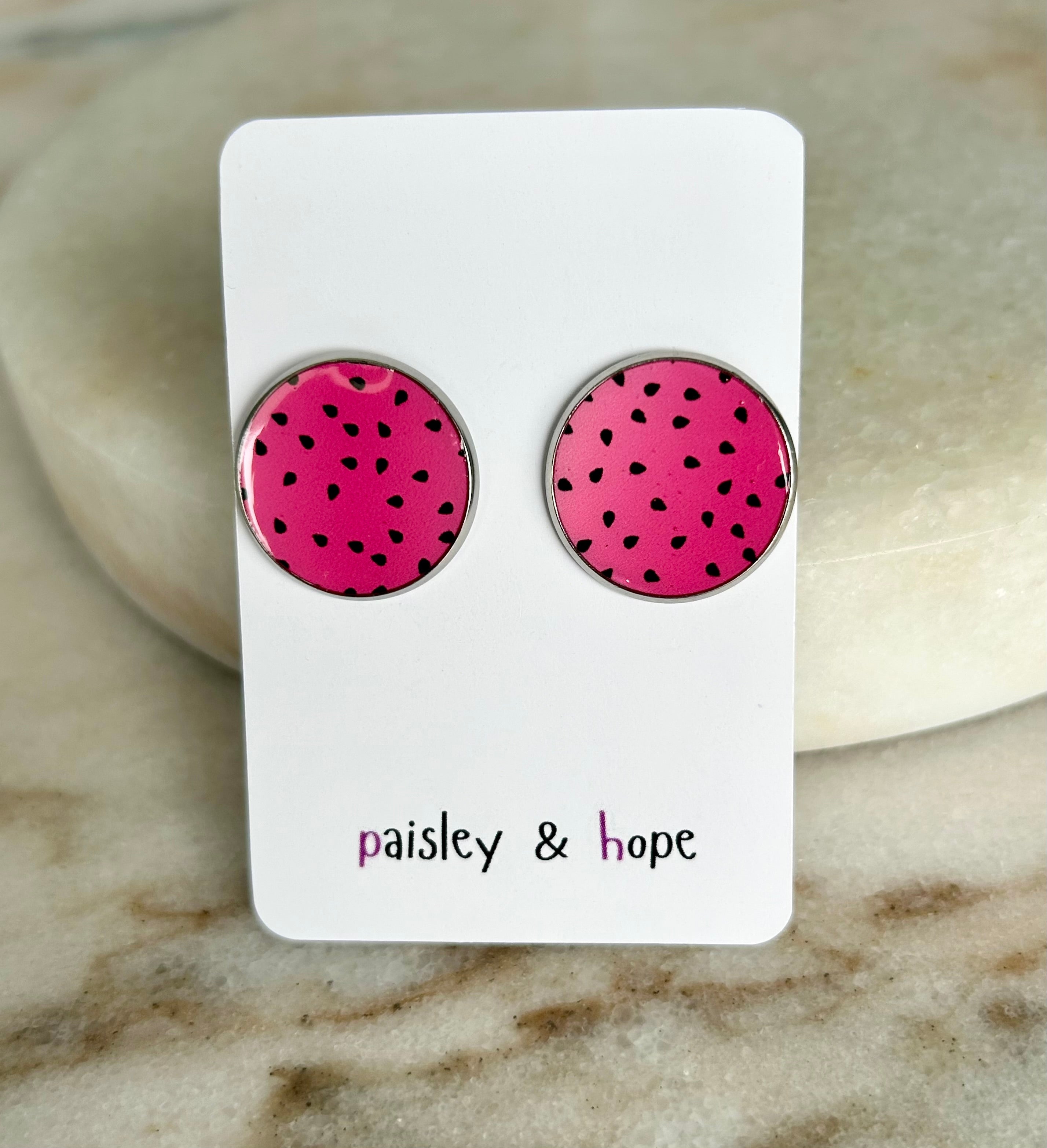 Dotty Faux Leather Bezel Style Studs - Choose size