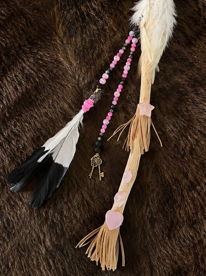 The Pink Rose Quartz Deer Rattle