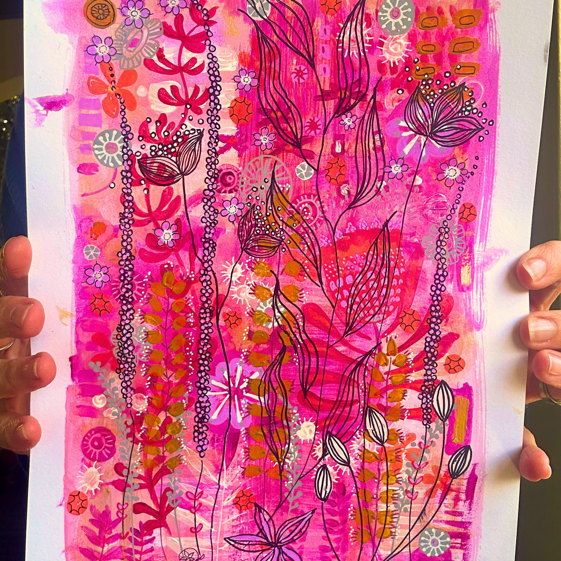 Original Hand-Painted Art: Ember Lines in Hot Pink