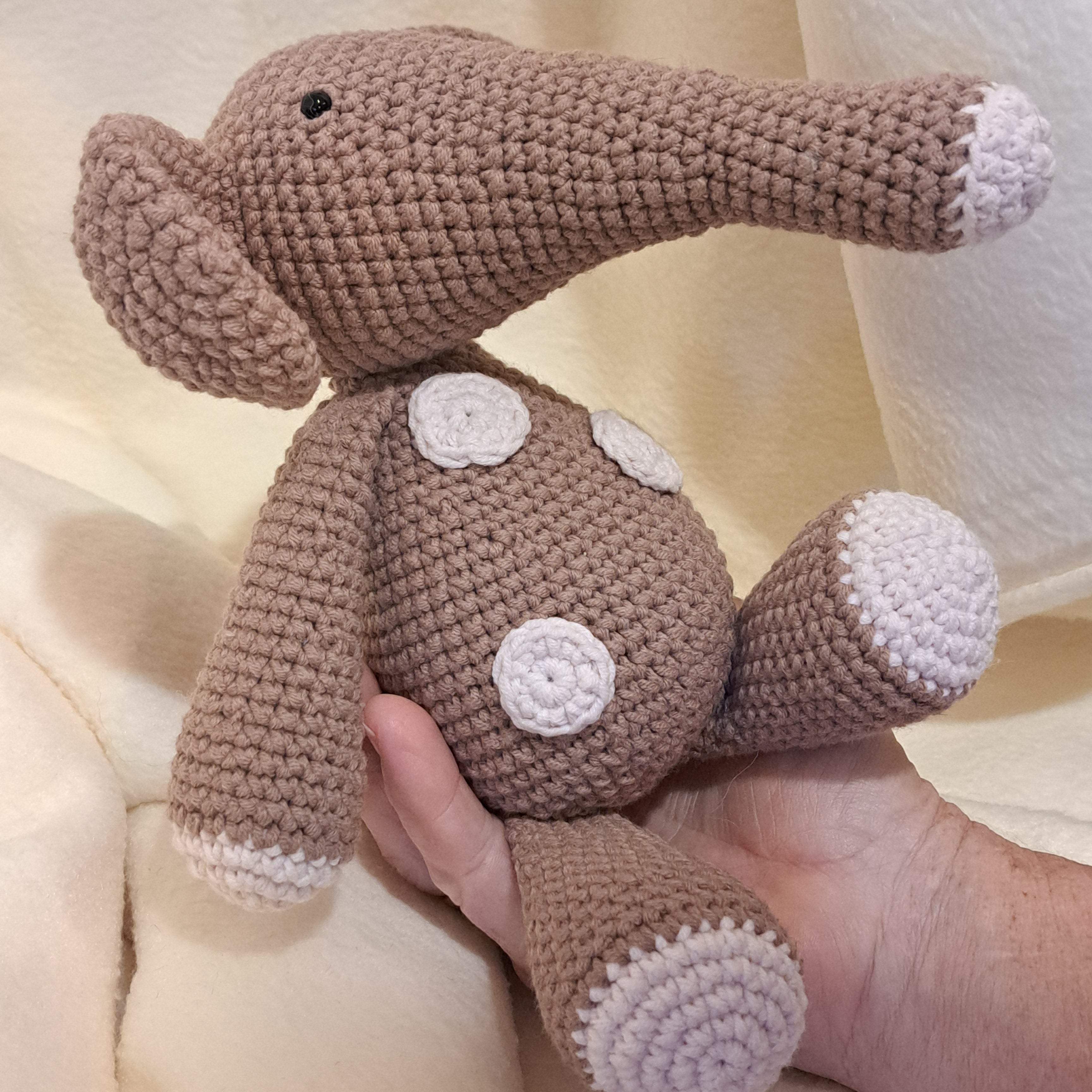 Handmade crochet toy elephant soft coffee white spots