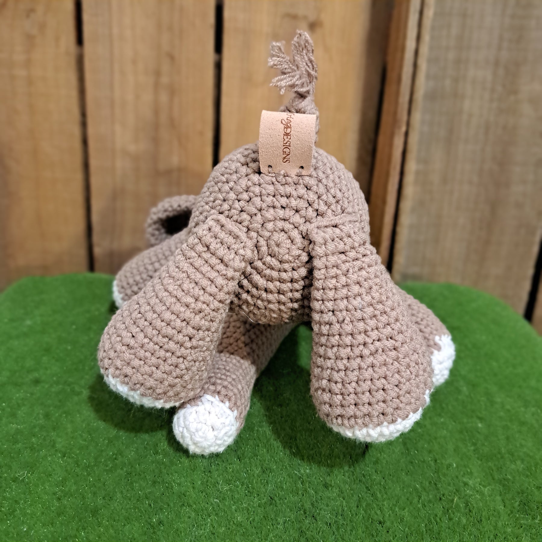 Handmade crochet toy elephant soft coffee white spots