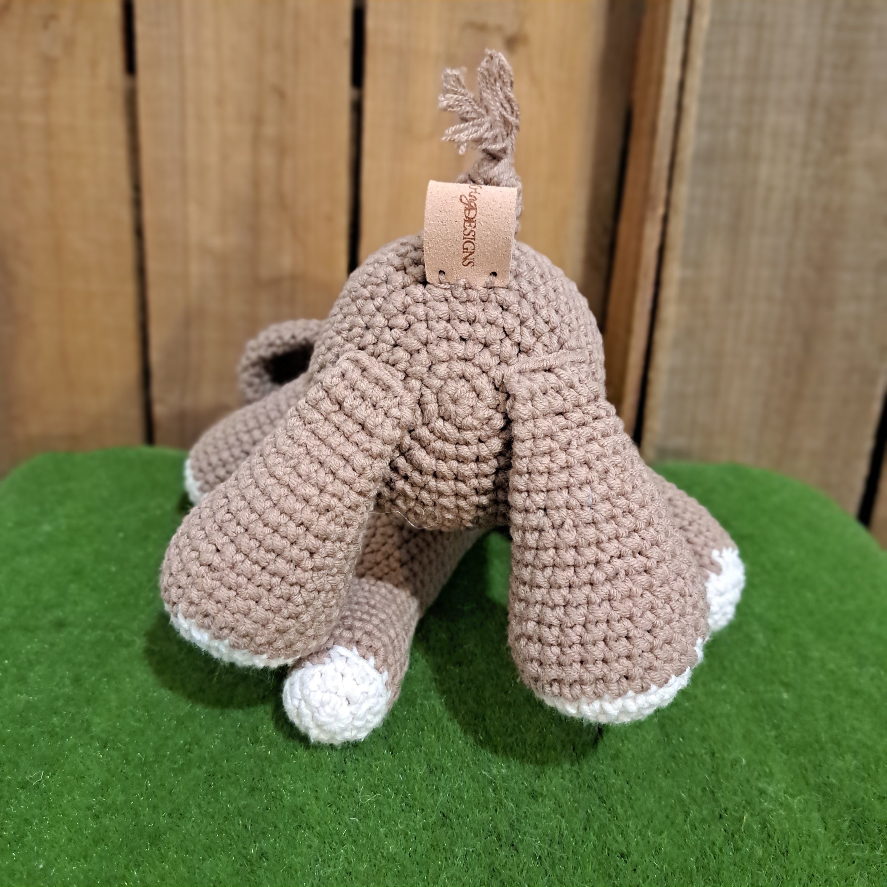 Handmade crochet toy elephant soft coffee white spots