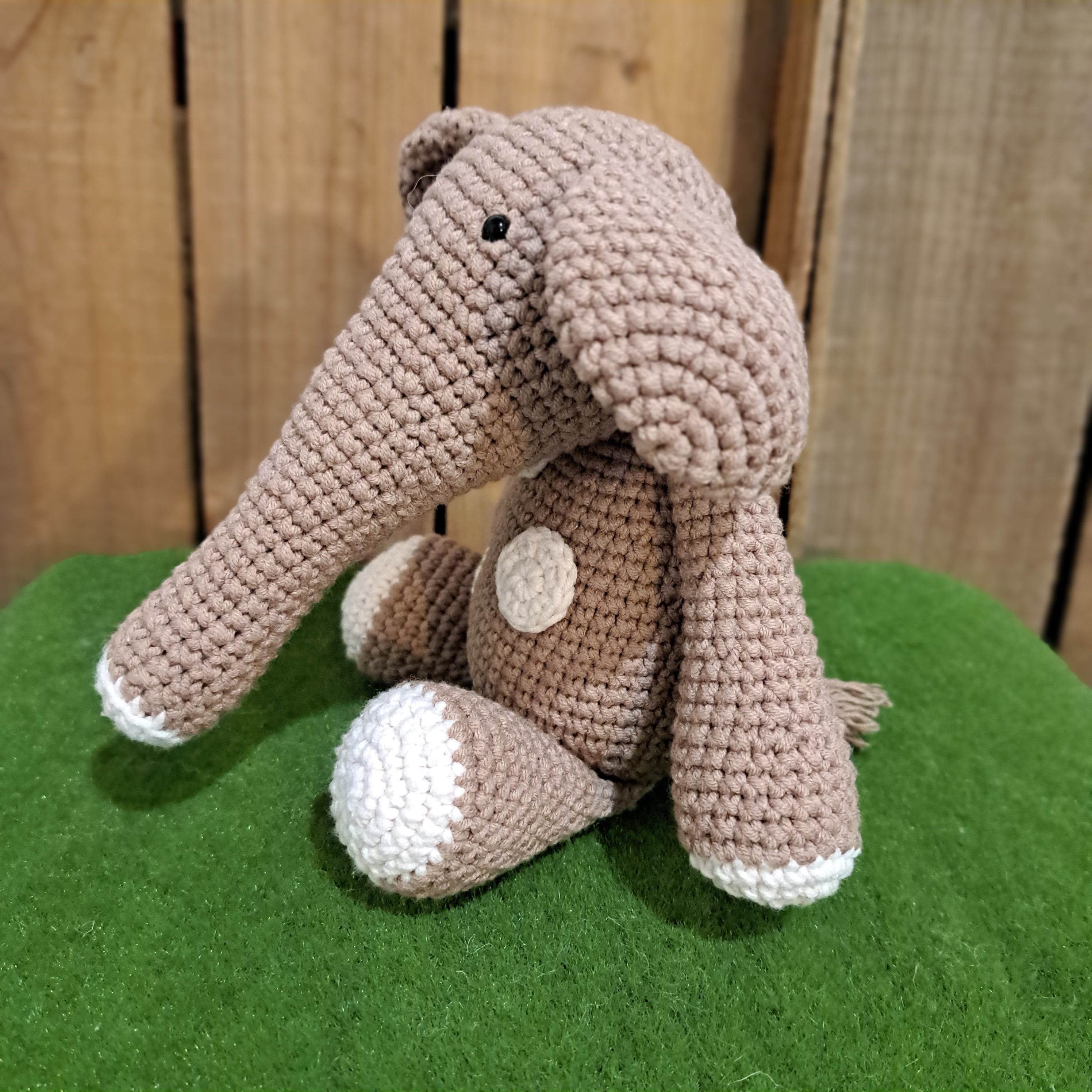 Handmade crochet toy elephant soft coffee white spots
