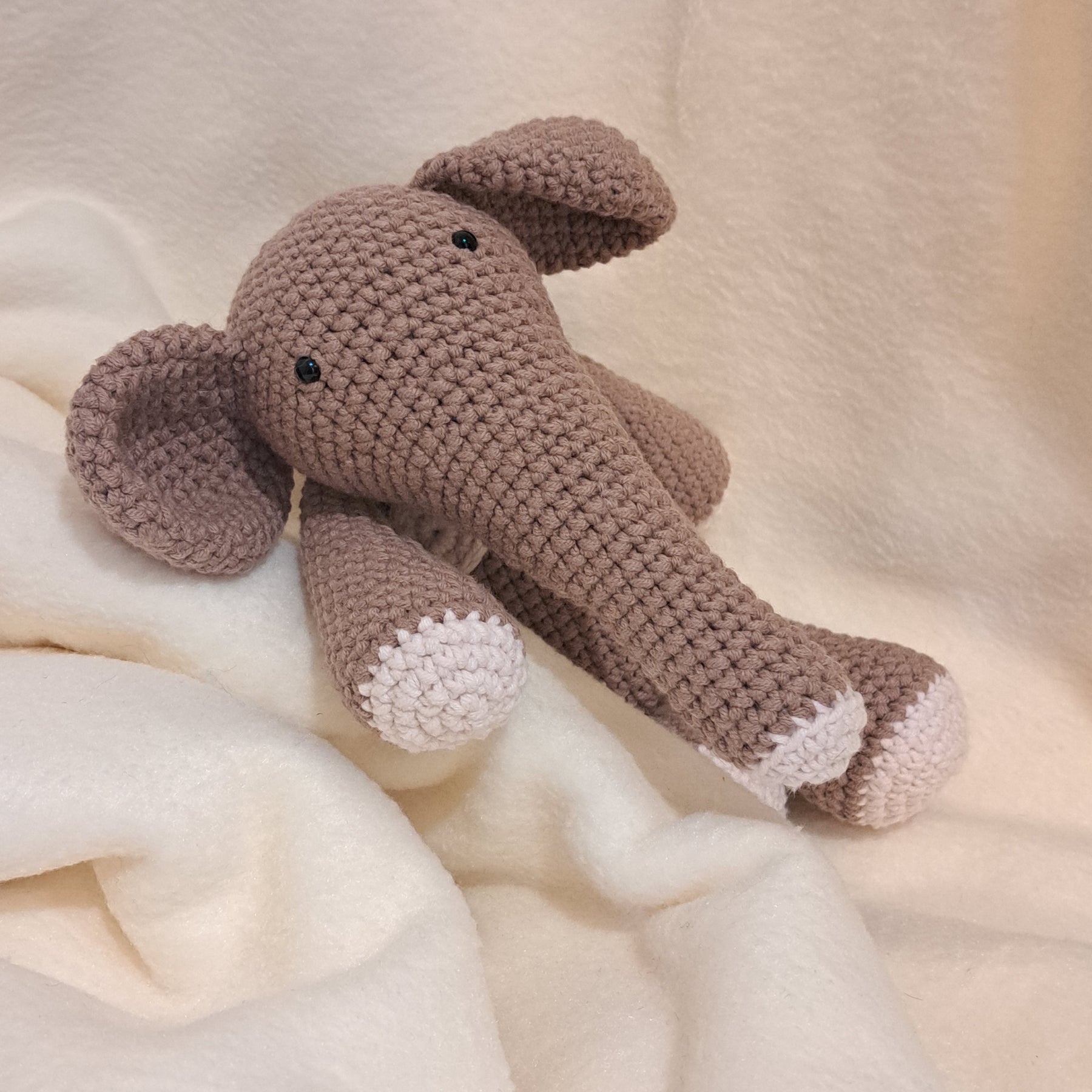 Handmade crochet toy elephant soft coffee white spots