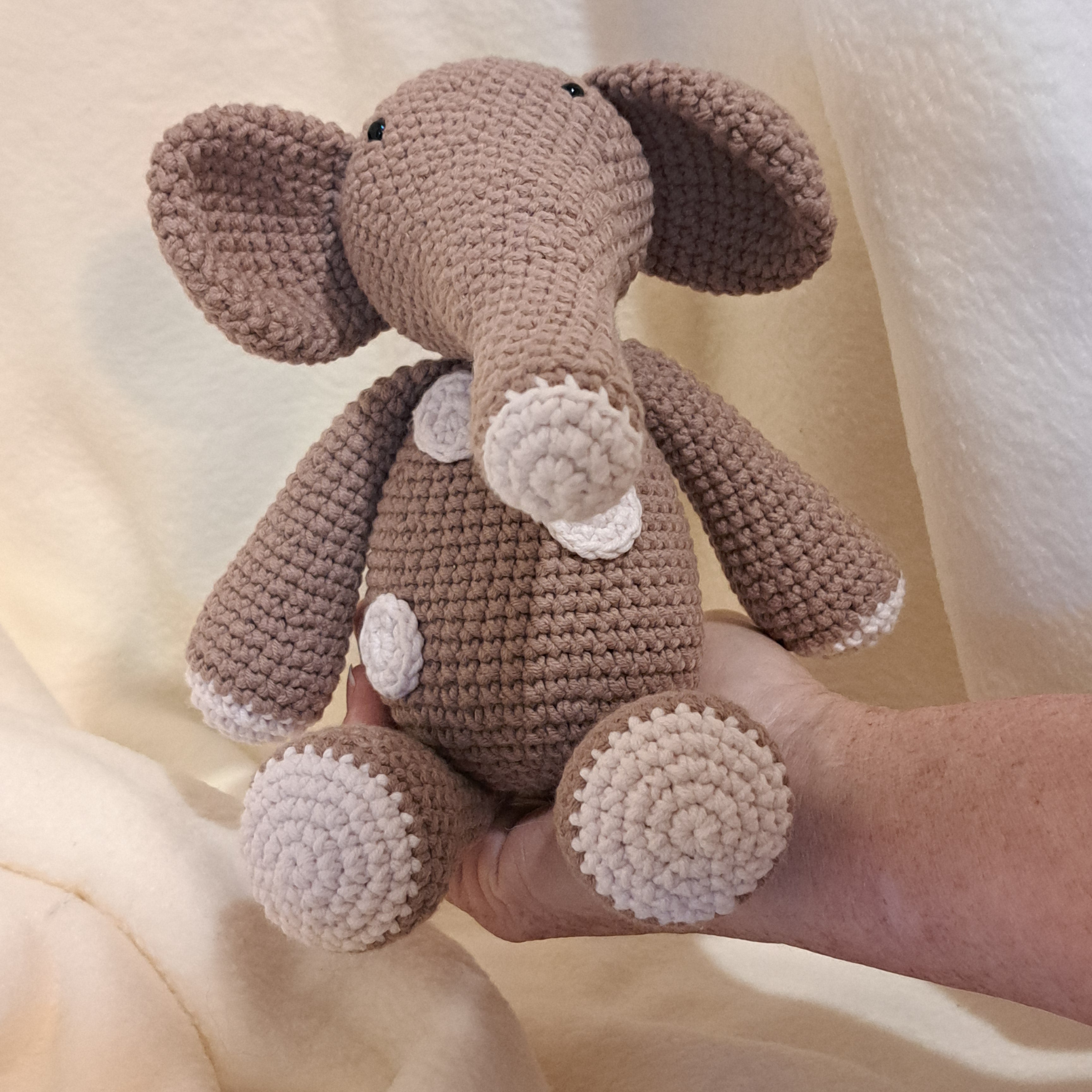 Handmade crochet toy elephant soft coffee white spots