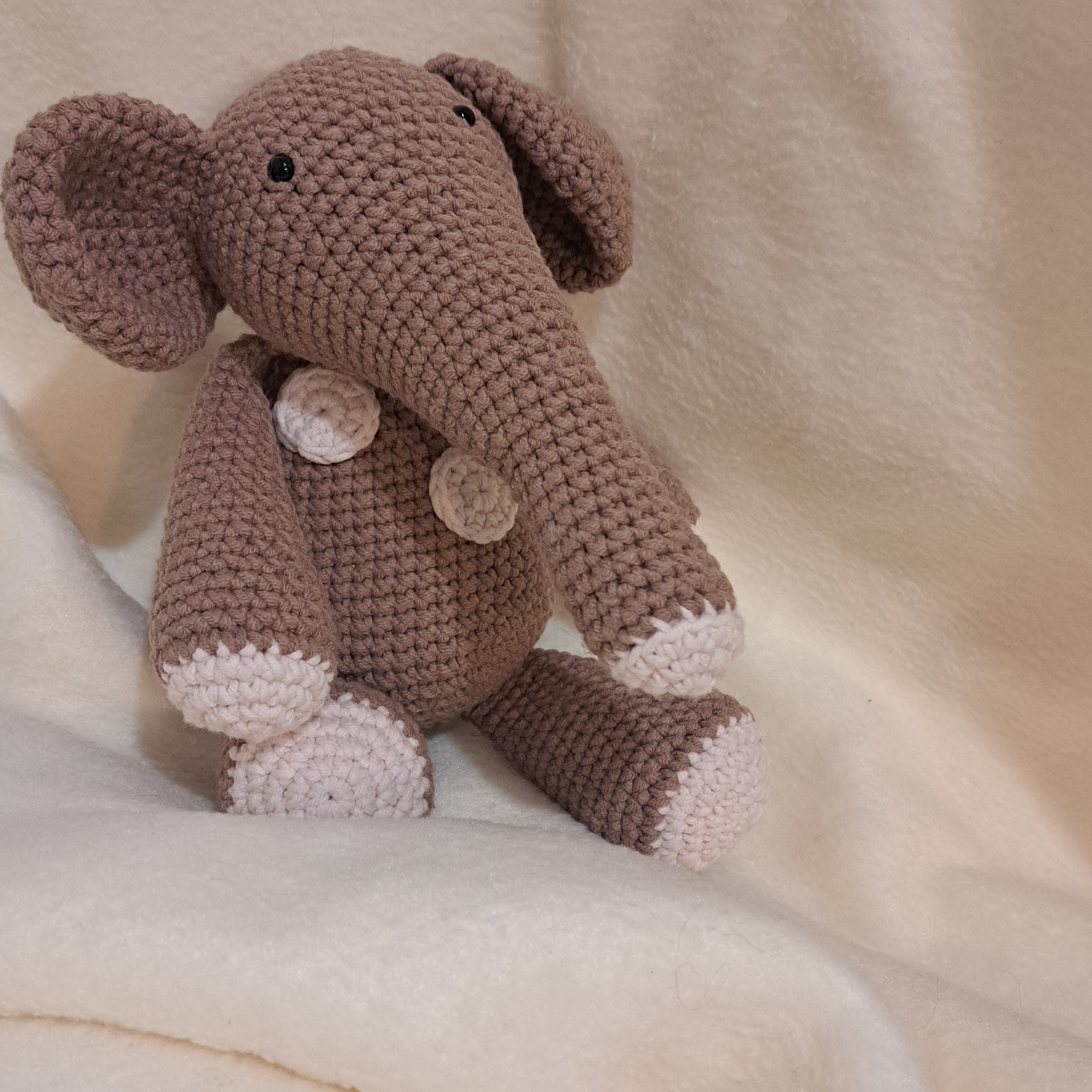Handmade crochet toy elephant soft coffee white spots