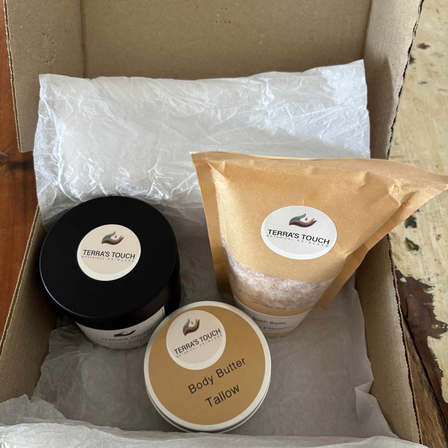 Handmade Body Care Gift Set – Body Butter, Scrub & Bath Salts