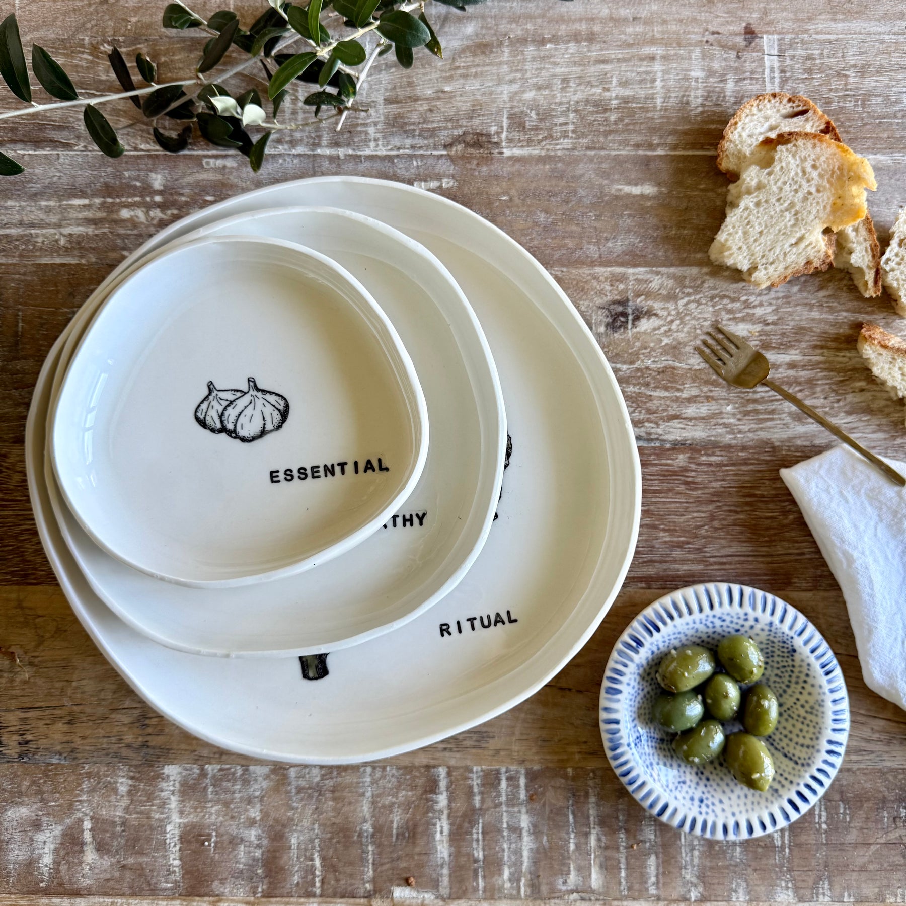 Handmade Porcelain Nesting Plates - Gathered Vegetable Collection