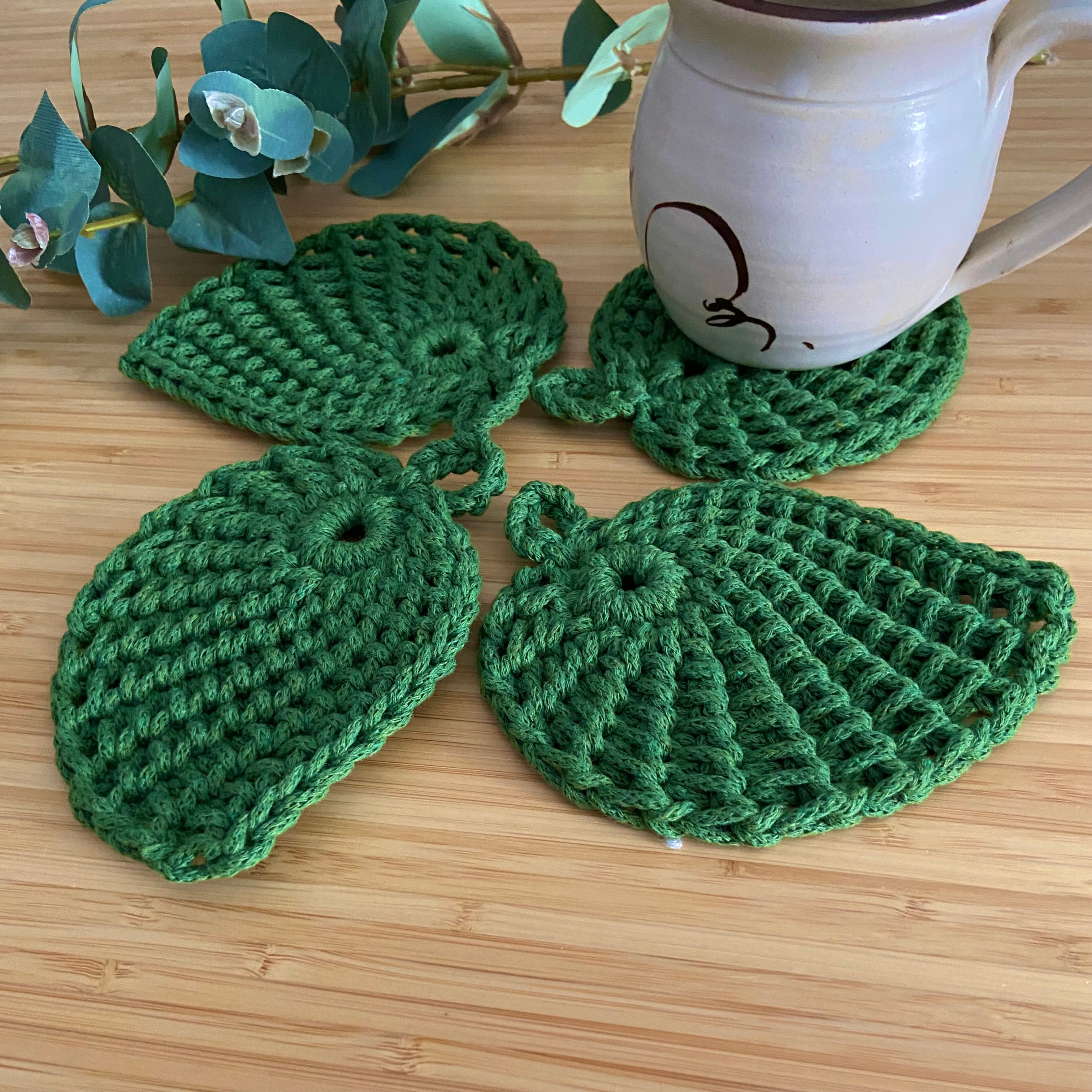 Crochet Leaf Coasters - Set of 4 - Autumn