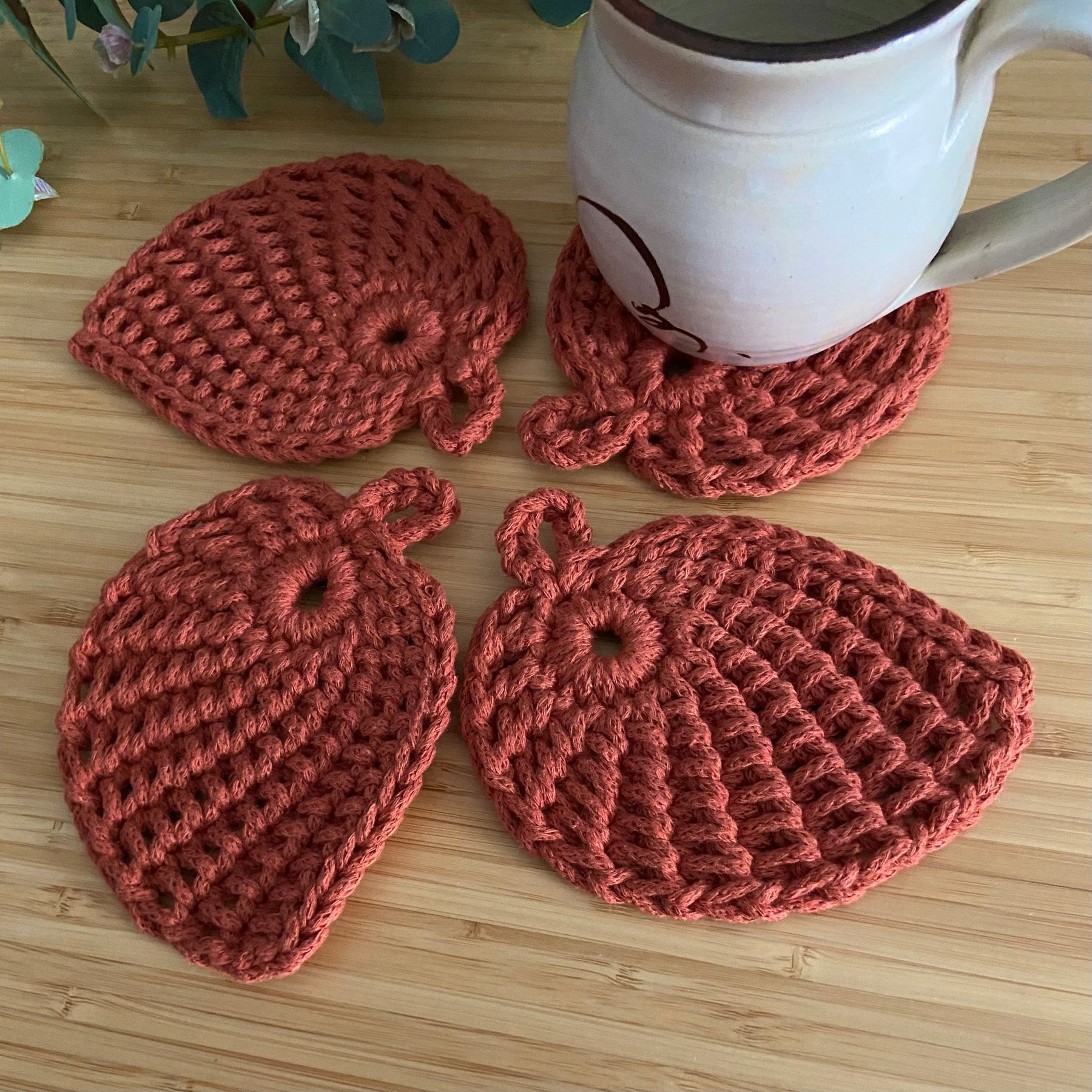 Crochet Leaf Coasters - Set of 4 - Autumn