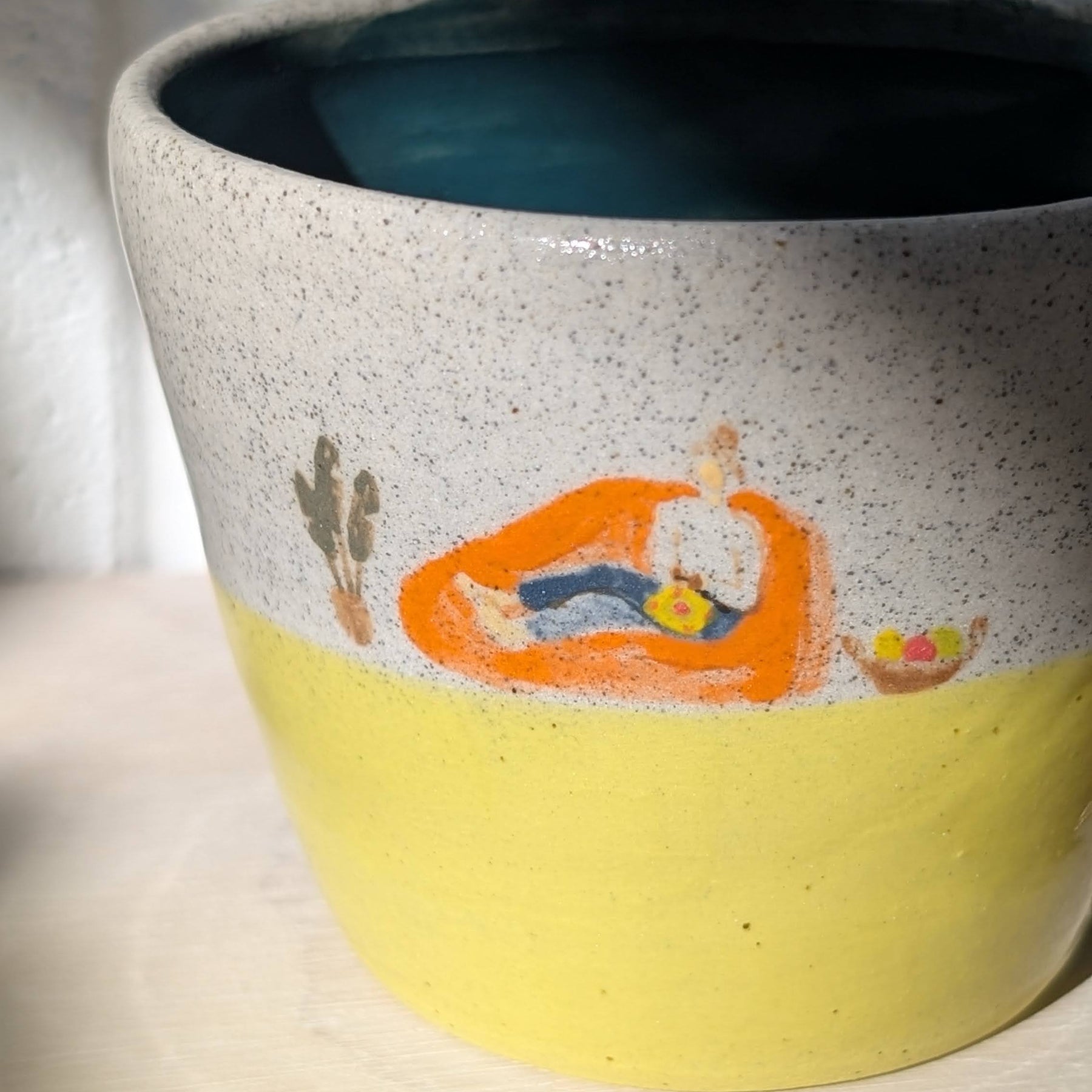 Ceramic handpainted "Crocheting Lady" Mug