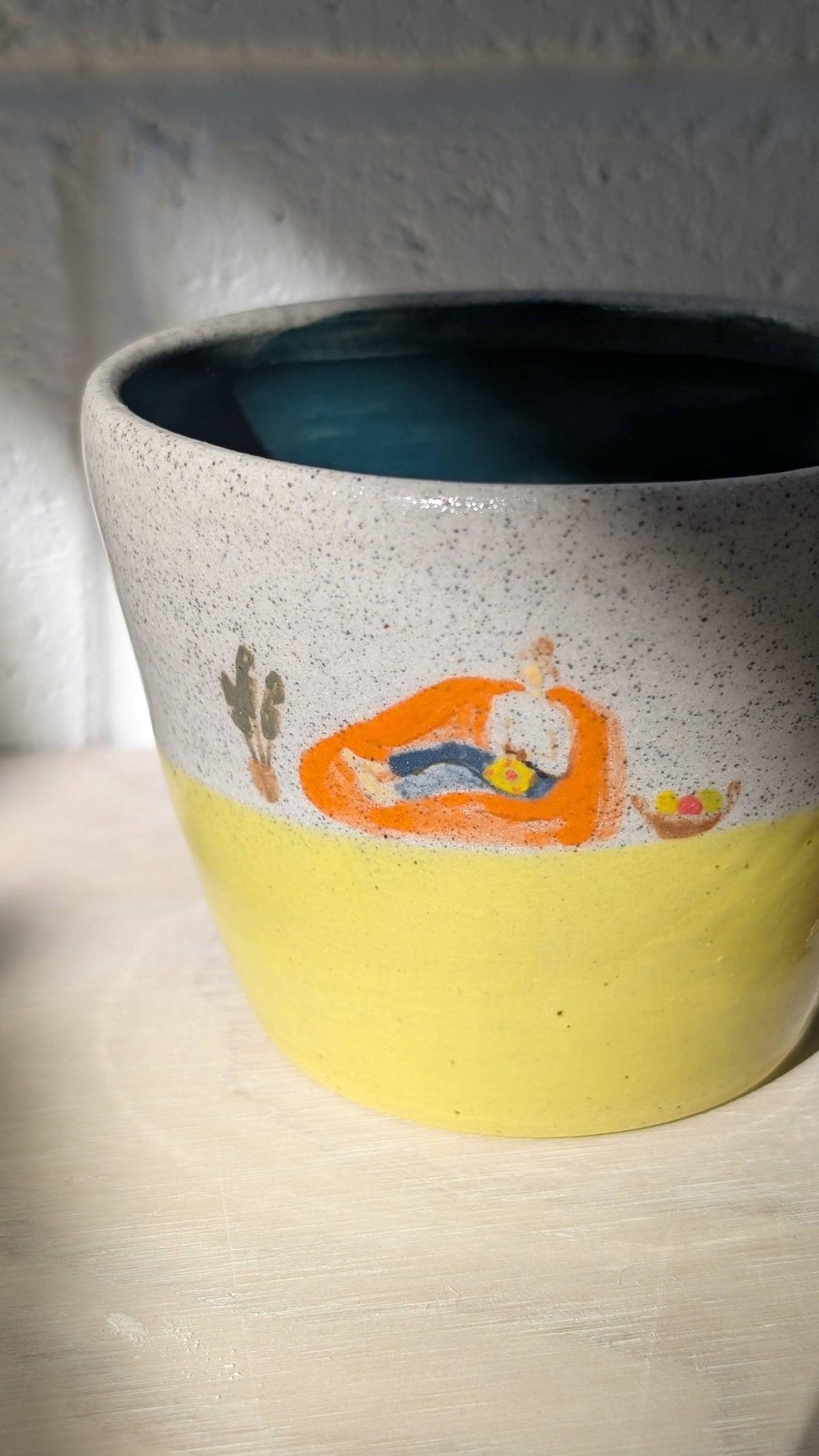 Ceramic handpainted "Crocheting Lady" Mug
