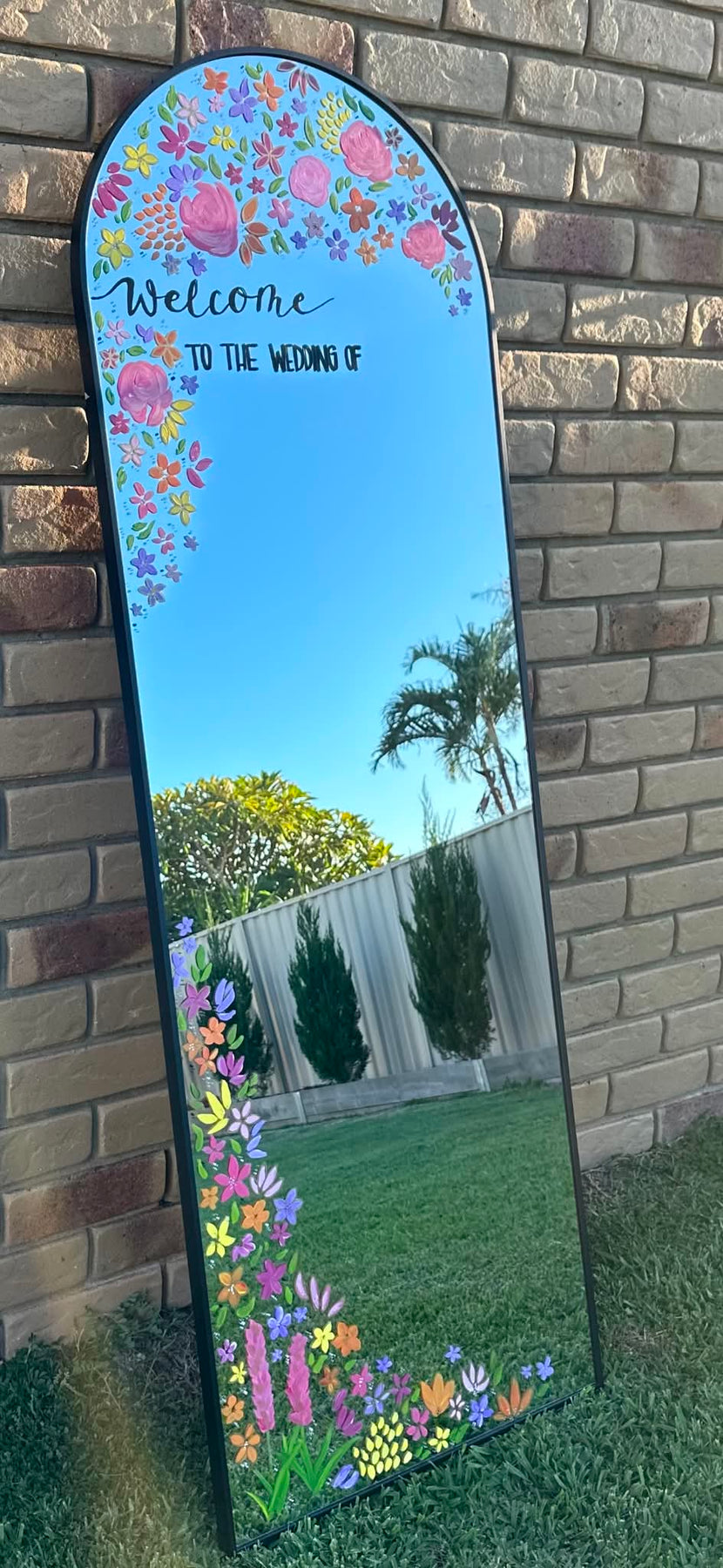 Hand Painted Wedding Welcome Mirror | Custom Personalised Standing Sign