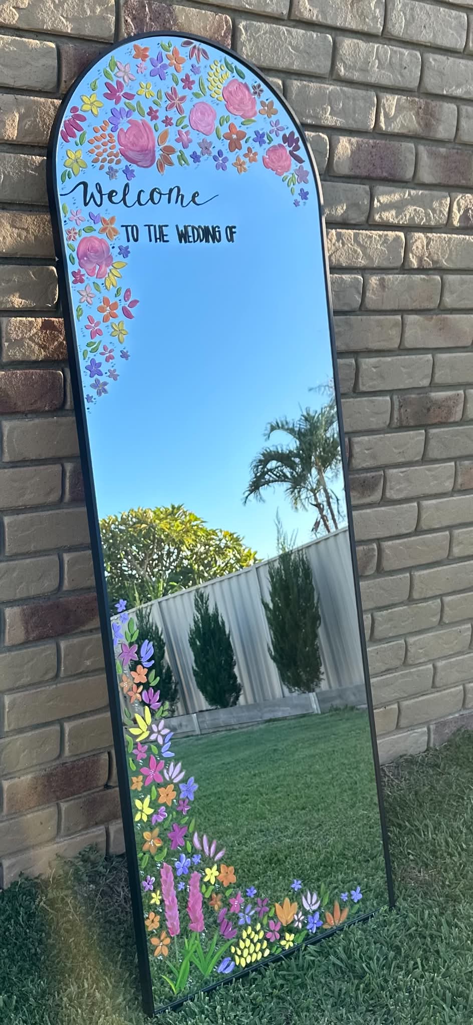 Hand Painted Wedding Welcome Mirror | Custom Personalised Standing Sign