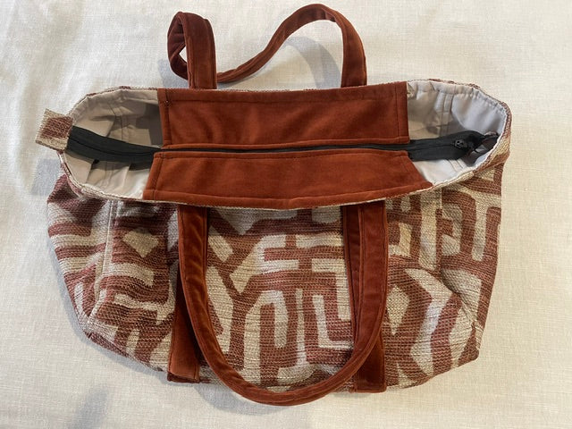Terracotta Geometric Tote with Velvet Handles