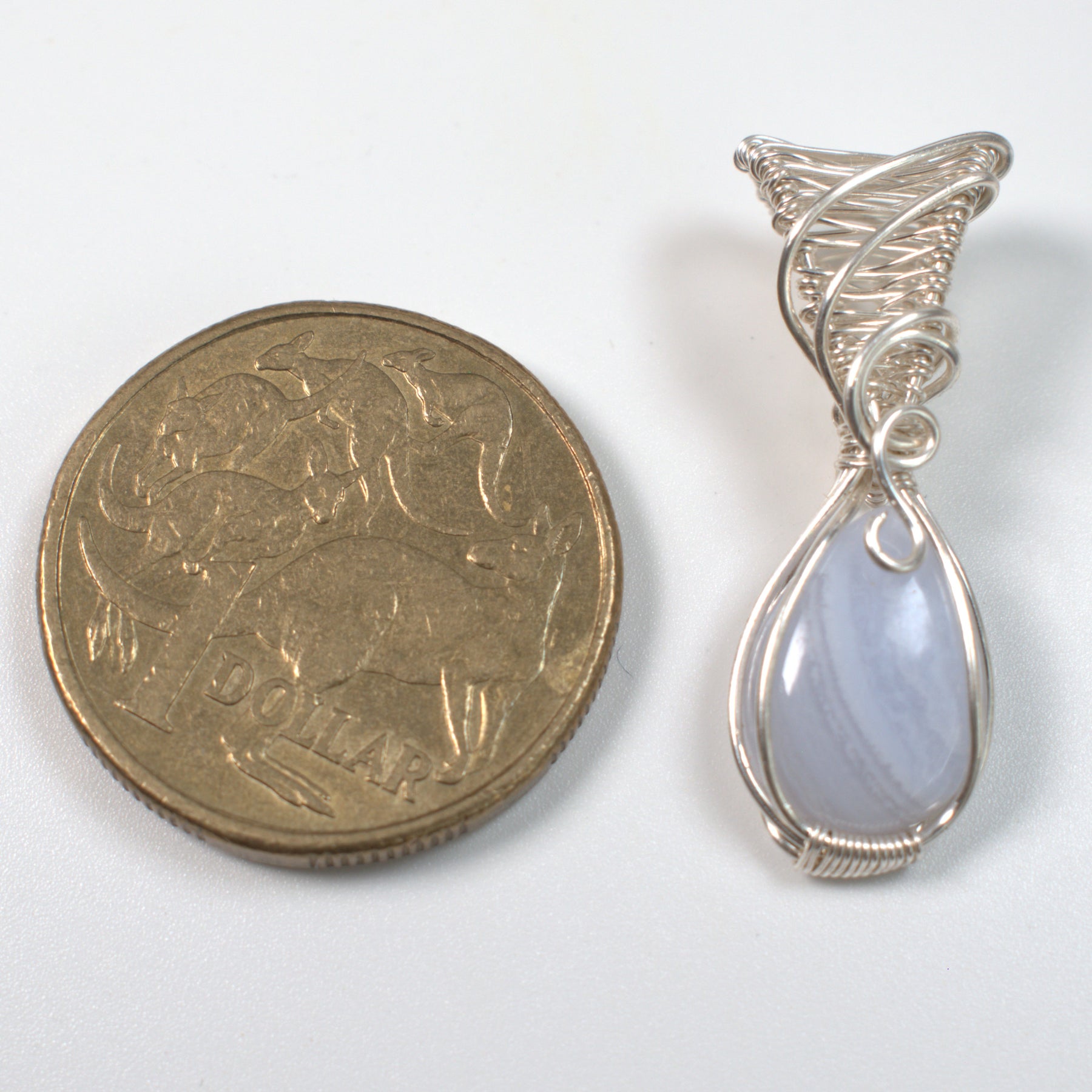 Wire Wrapped Blue Lace Agate Keepsake Pendant