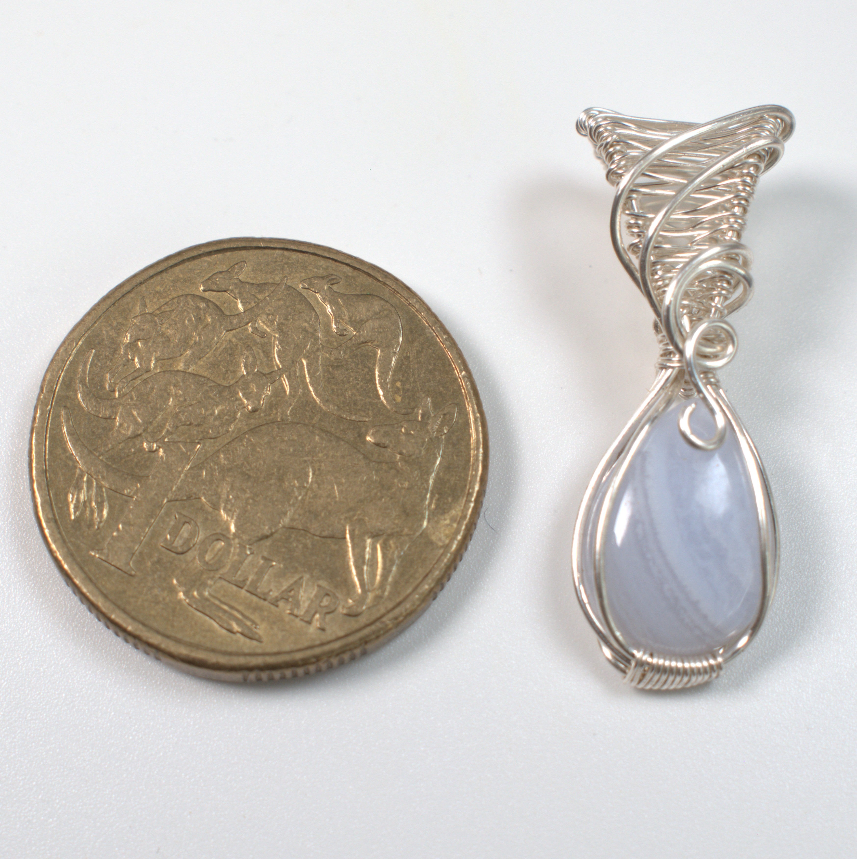 Wire Wrapped Blue Lace Agate Keepsake Pendant